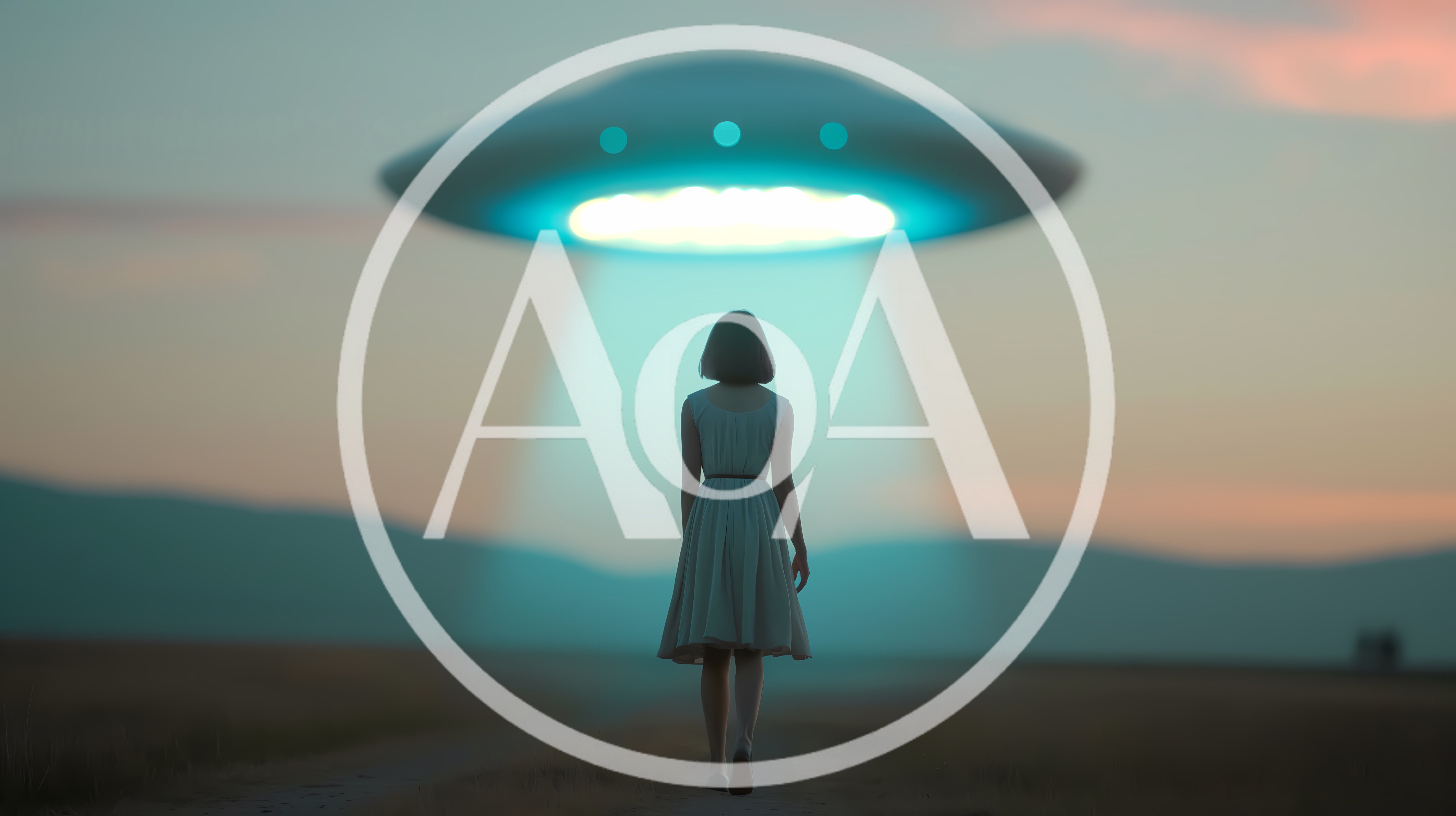 Woman Walking Toward A Glowing Alien Spaceship