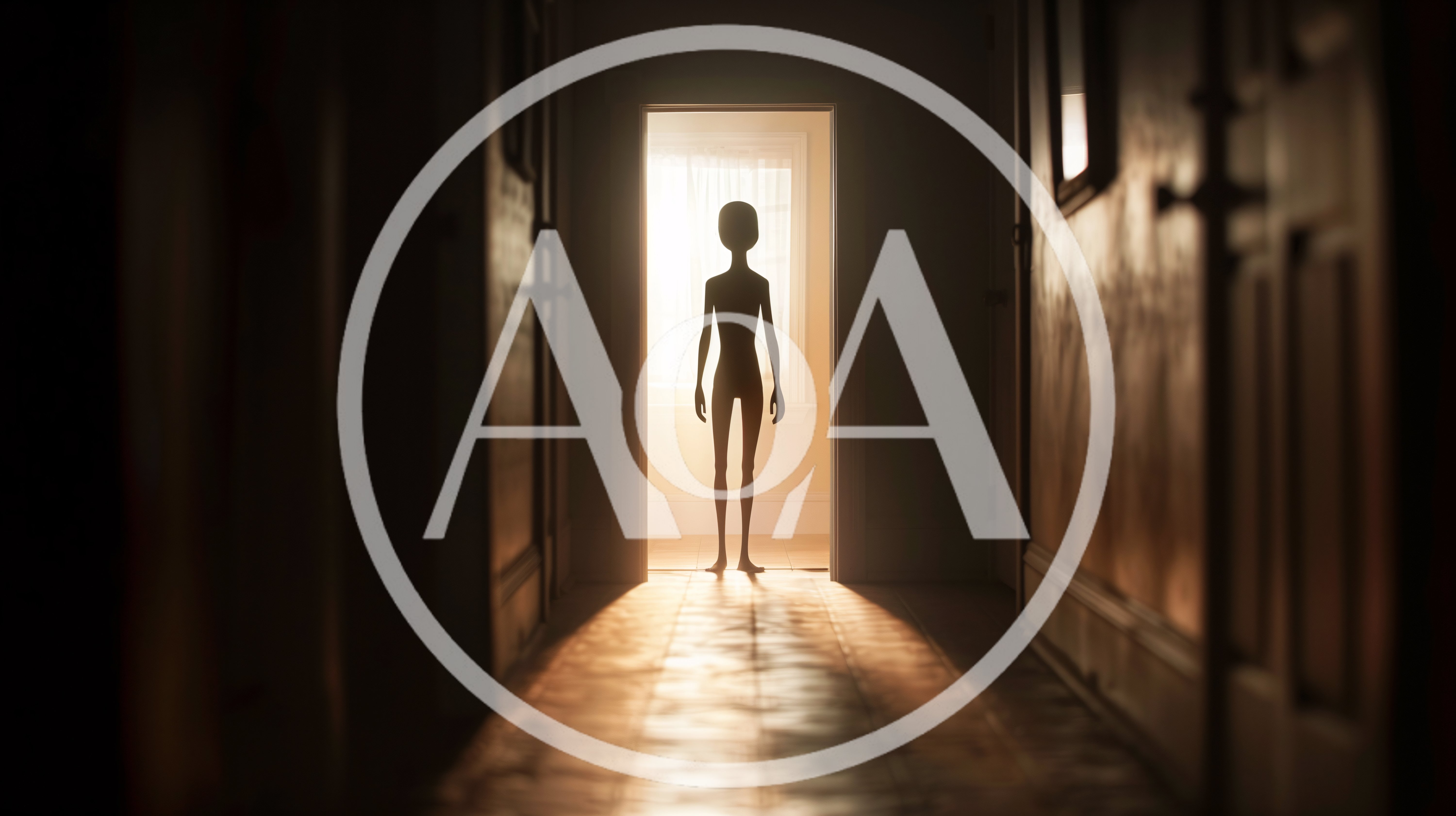Alien Silhouette Standing In A Dimly Lit Hallway