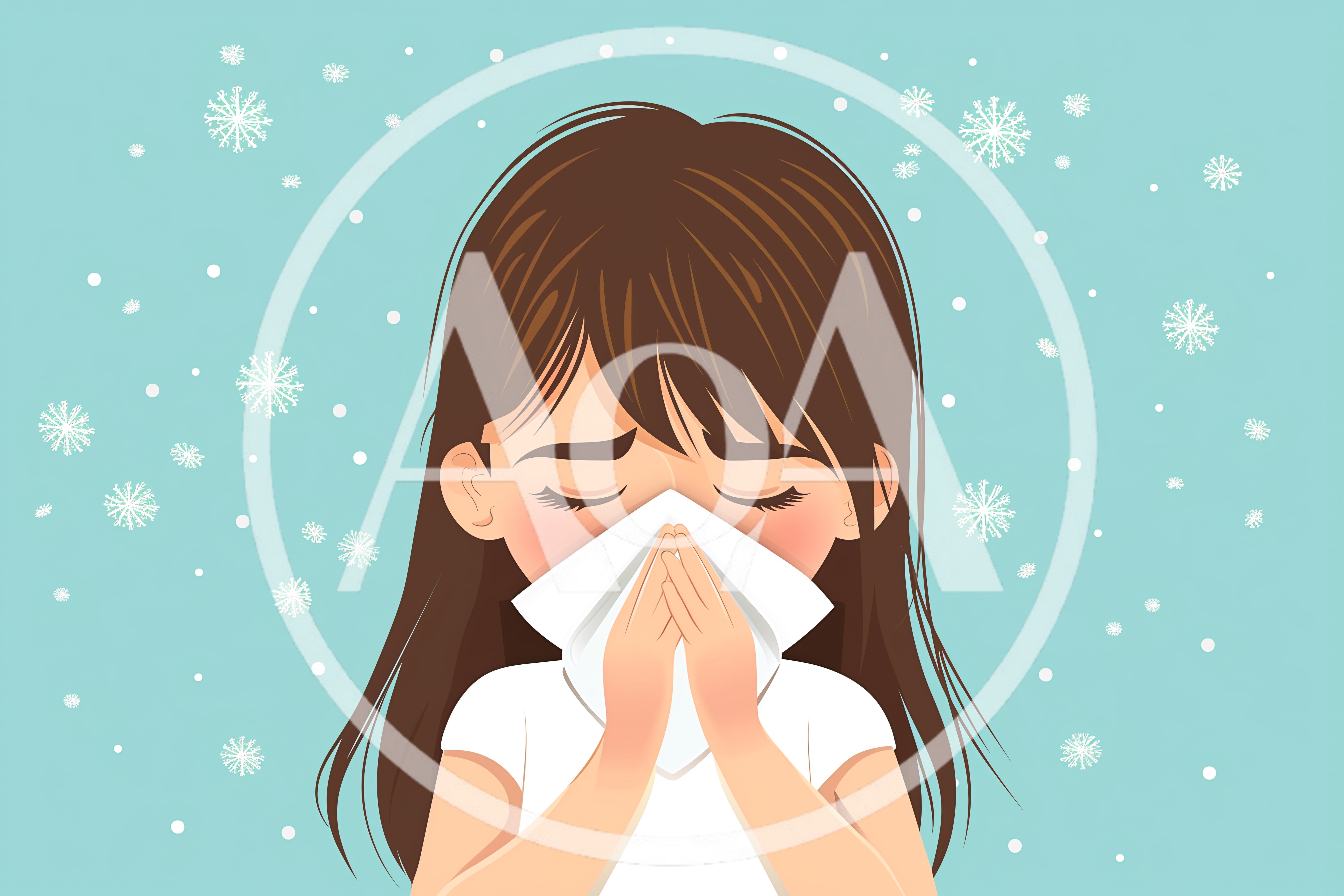 Young Girl Blowing Her Nose In Winter