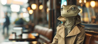 Anthropomorphic Lizard Character Wearing A Trench Coat