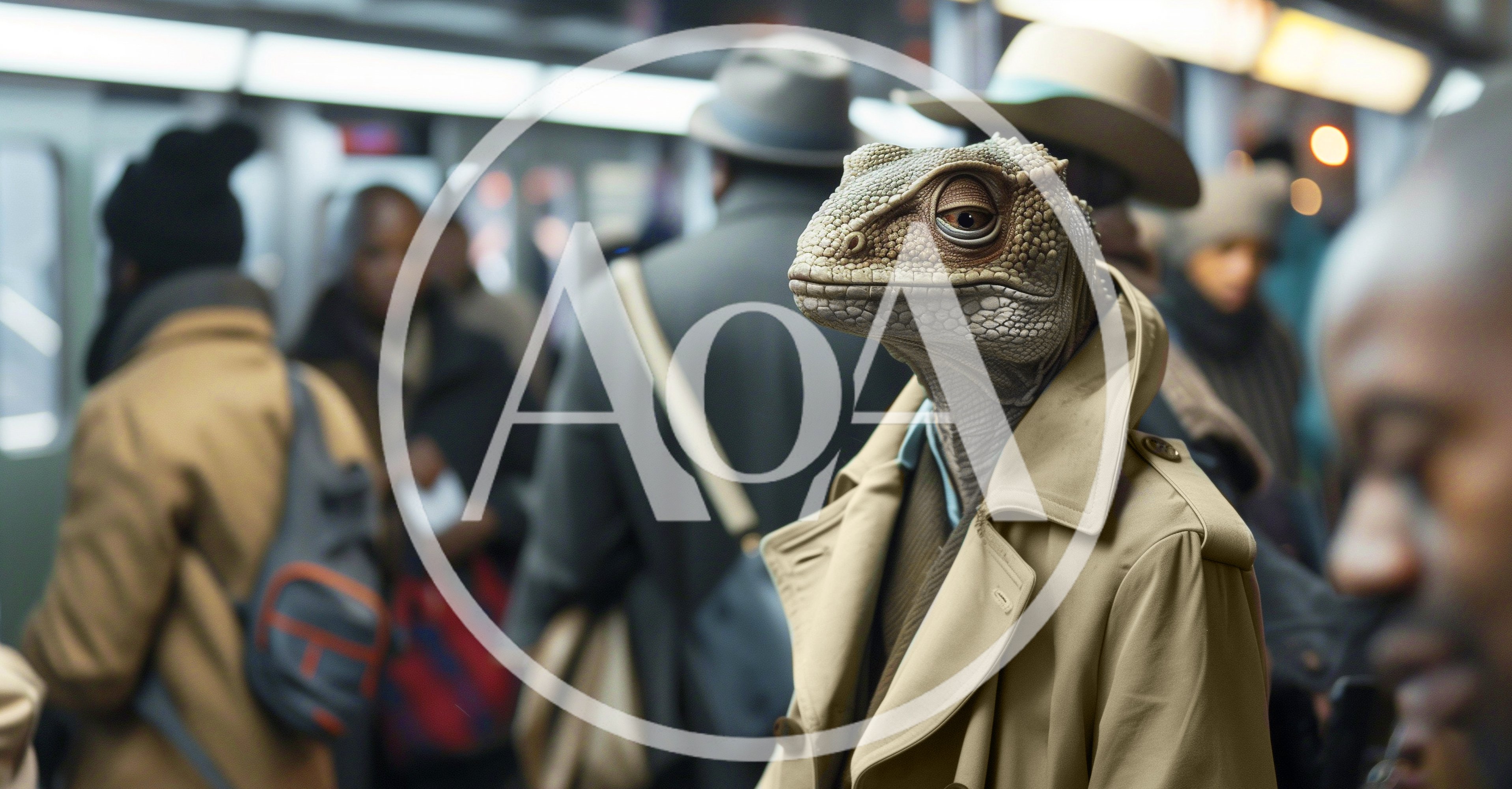 Lizard Person Commuting On A Crowded Subway Train