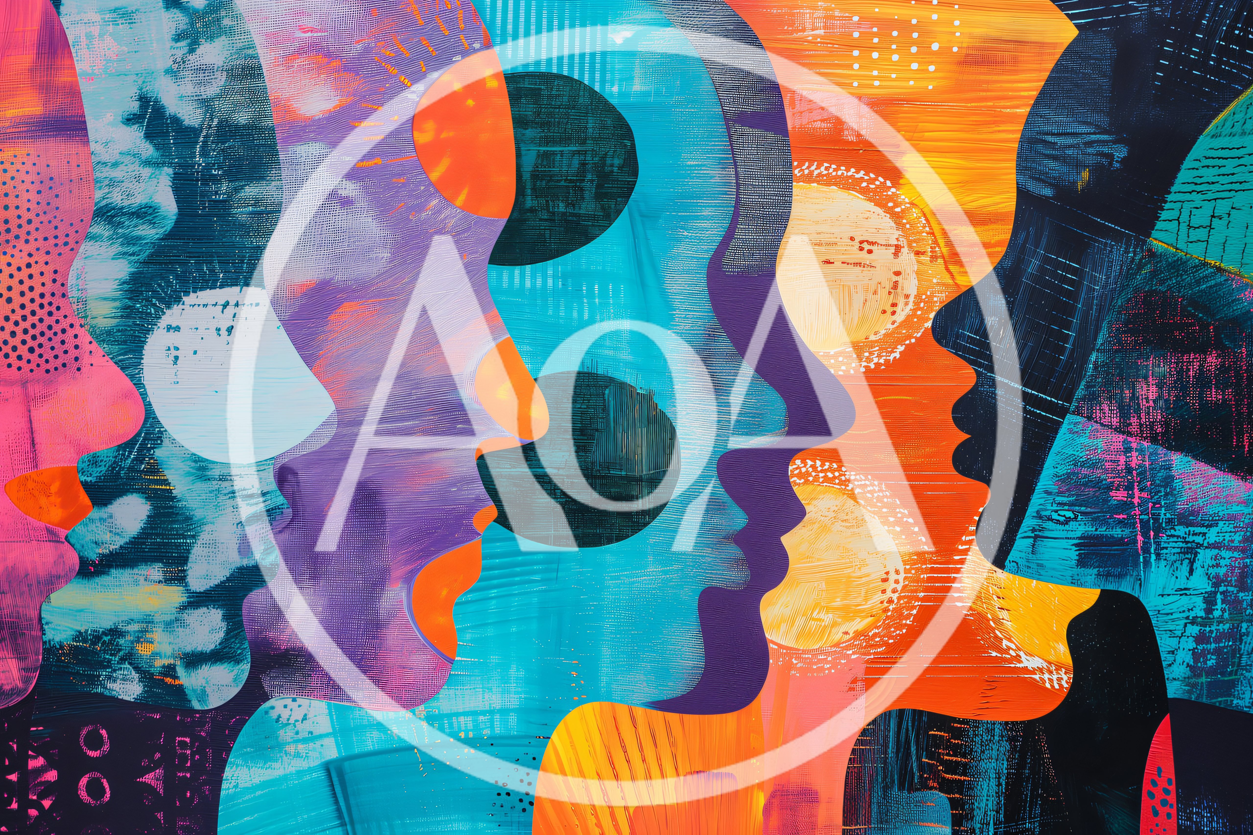 Abstract Painting Of Multiple Overlapping Human Profiles