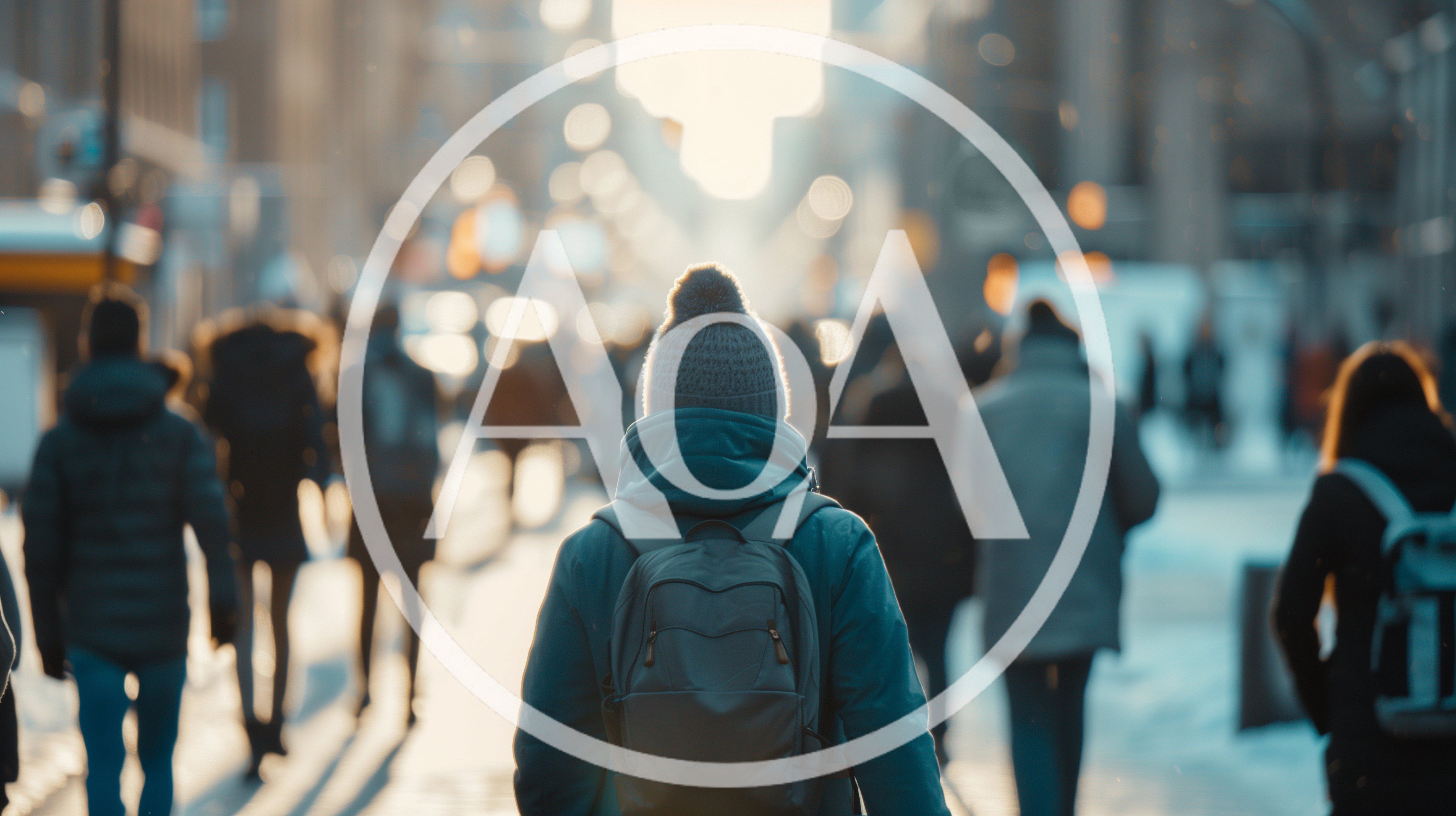Person Walking Through A Crowded City Street In Winter