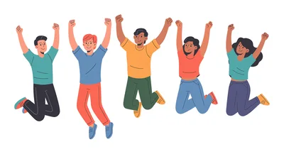 Diverse Group Of Happy Friends Jumping Together
