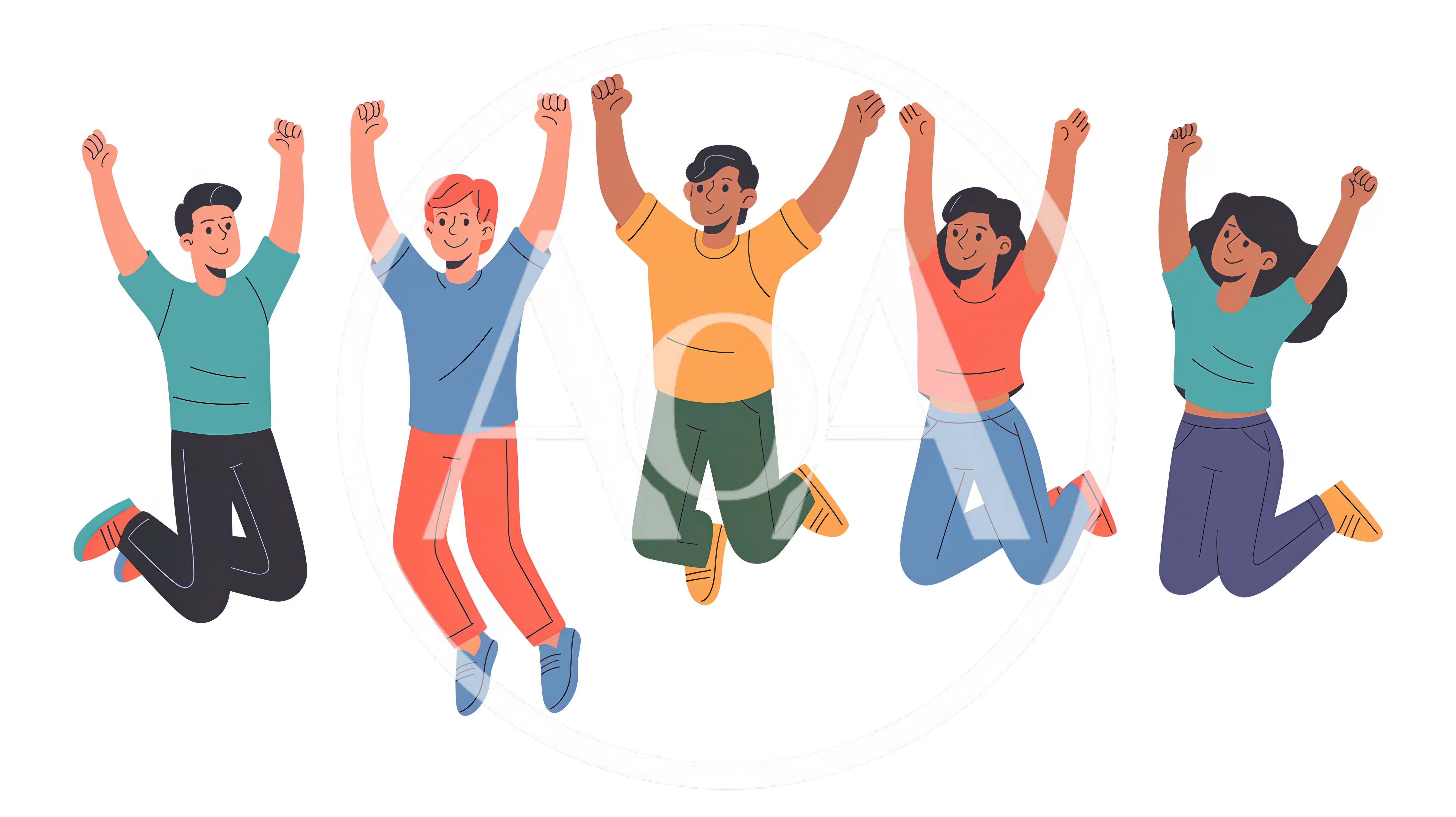 Diverse Group Of Happy Friends Jumping Together