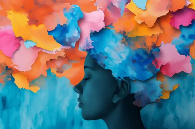 Abstract Portrait Of A Woman With Colorful Painted Hair