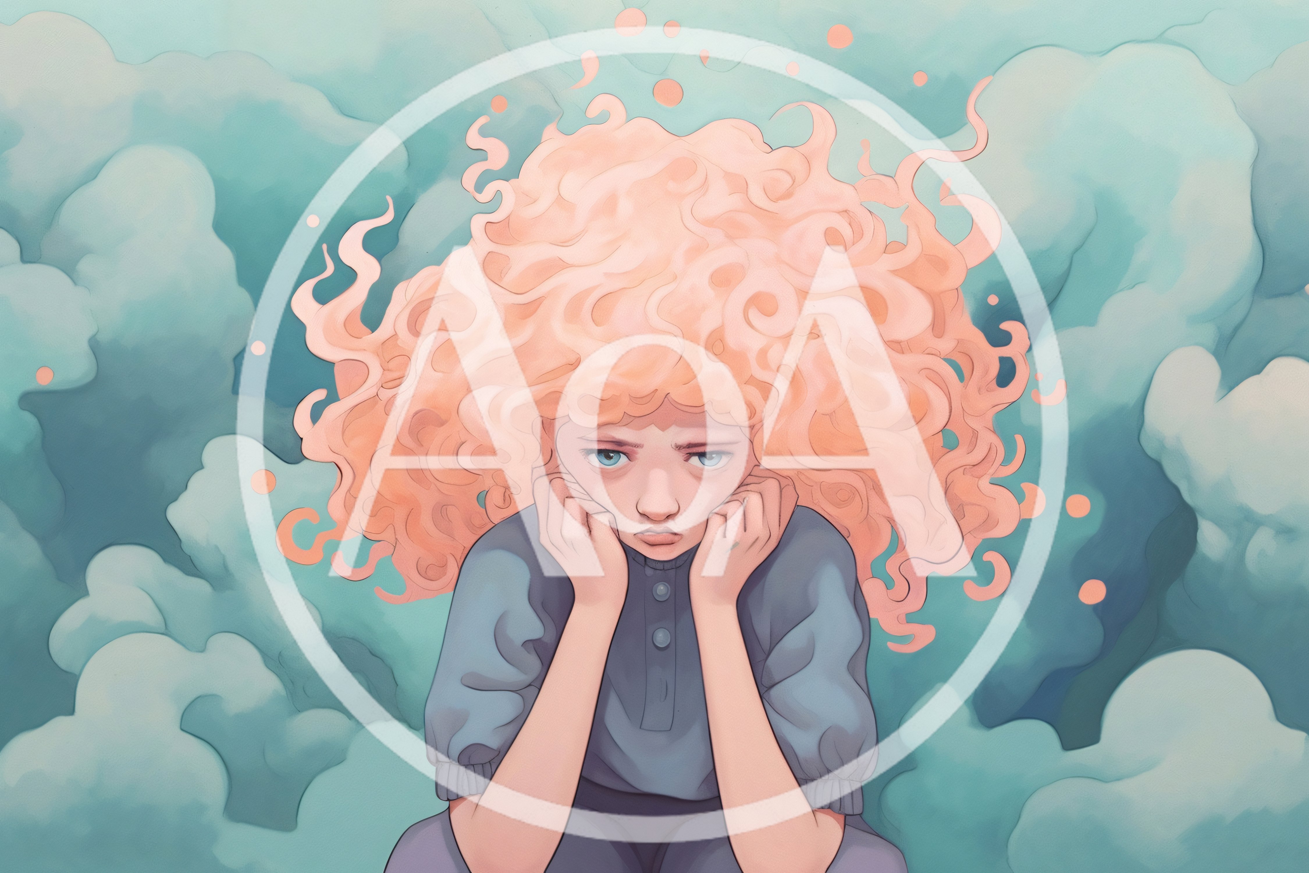 Illustration Of A Sad Girl With Curly Hair