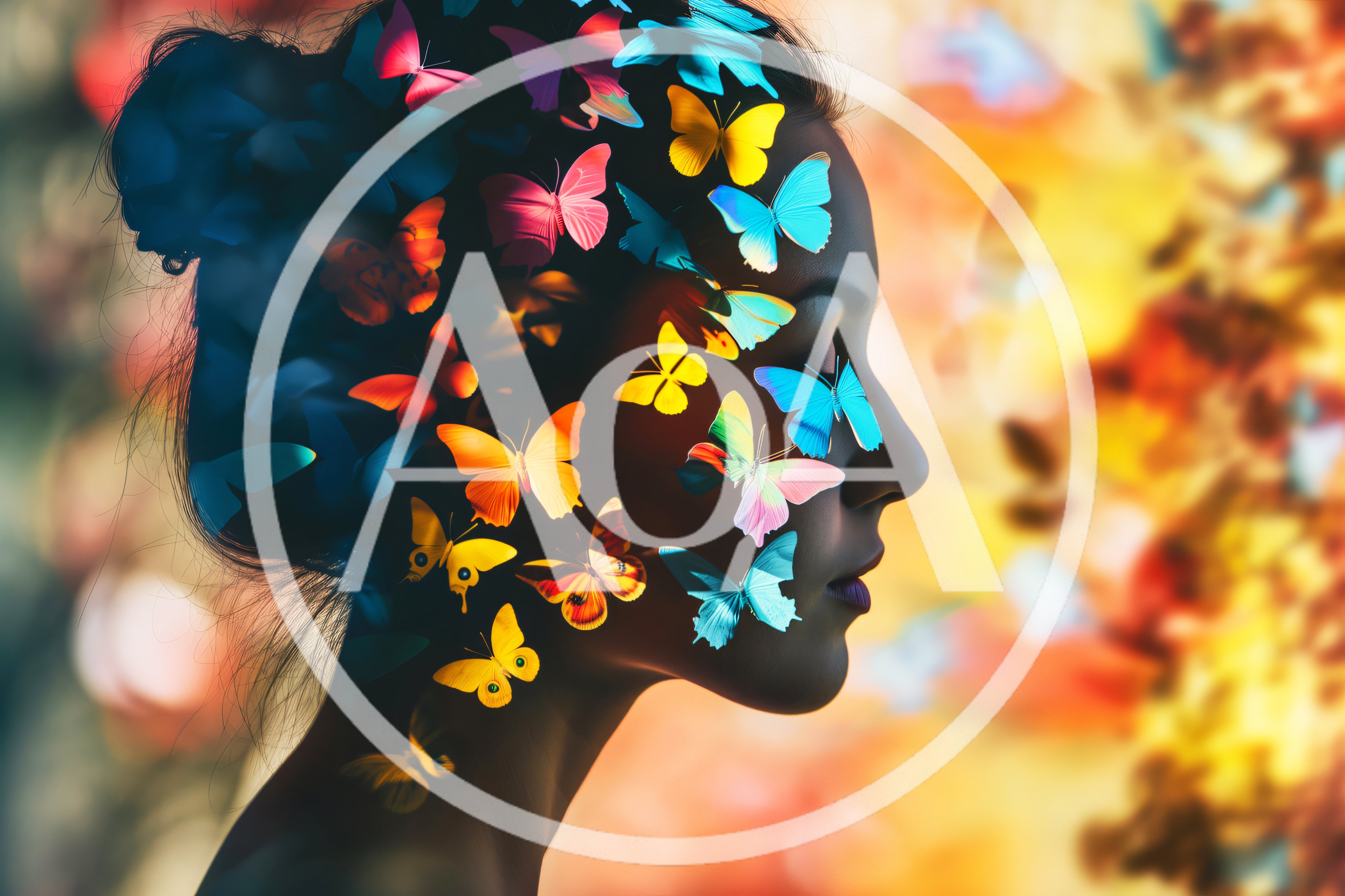 Surreal Portrait Of Woman With Colorful Butterflies