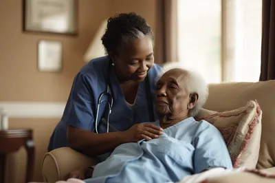 Caregiver Comforting An Elderly Patient At Home