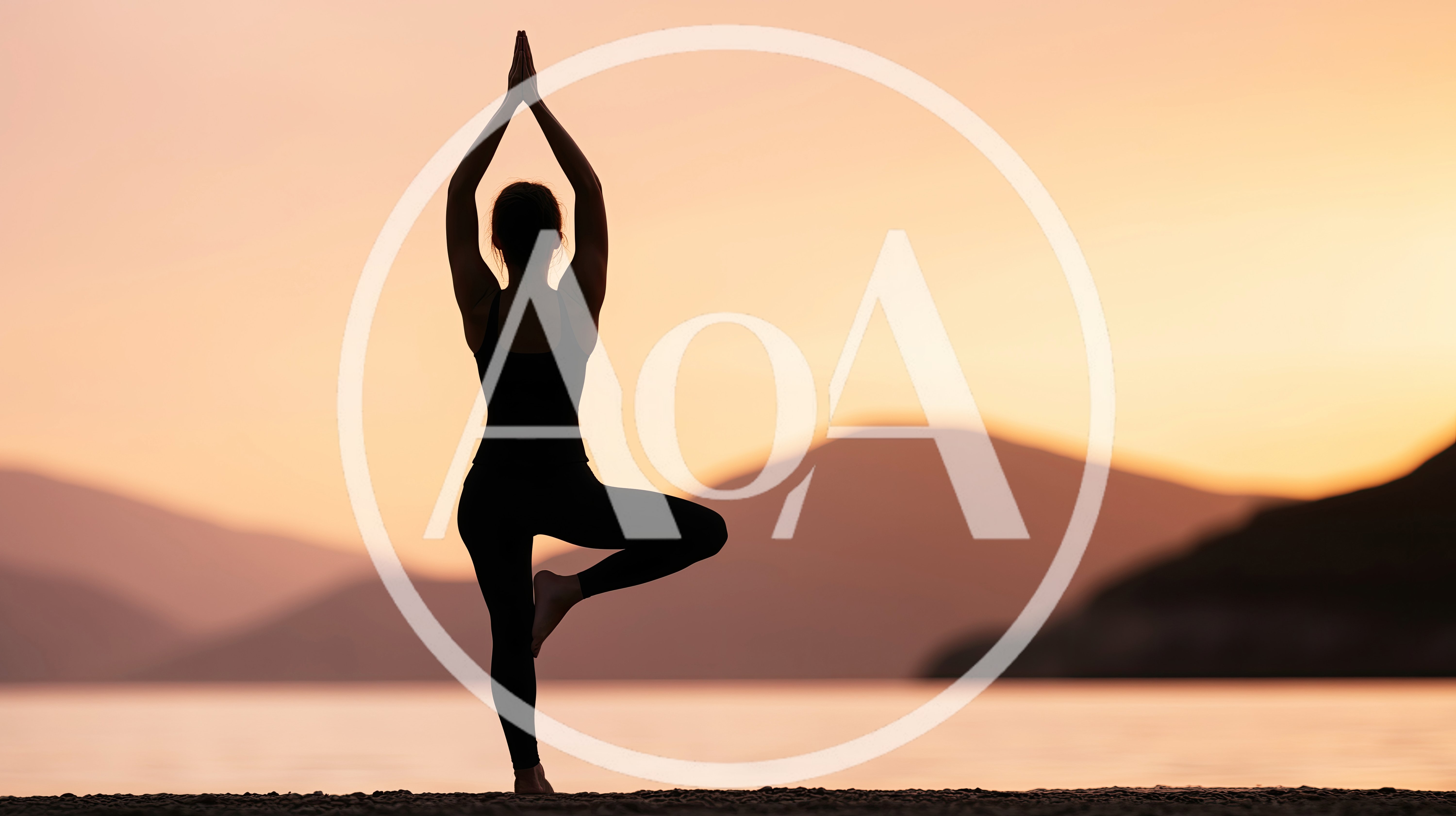 Woman Practicing Tree Pose Yoga At Sunset
