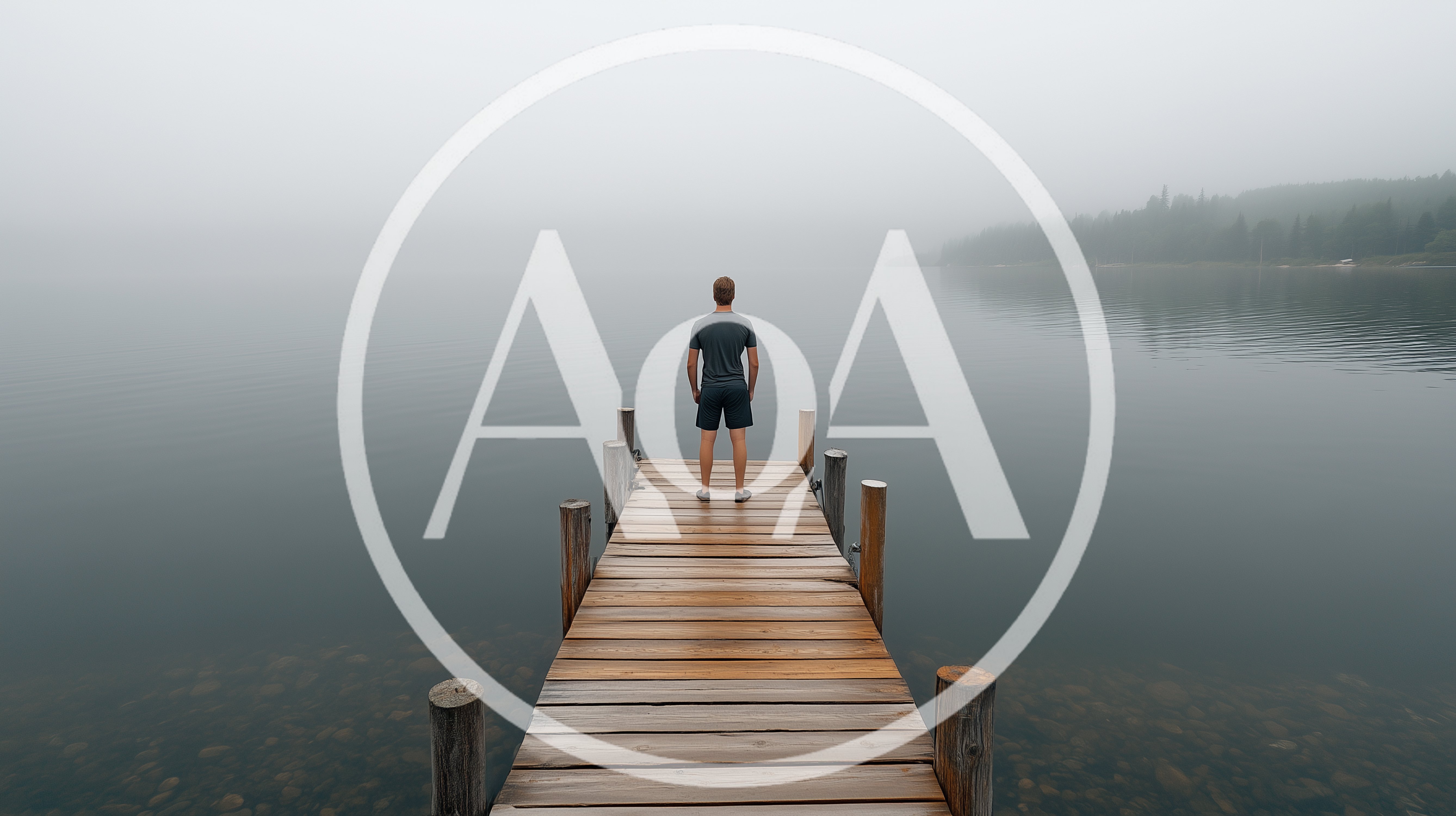 Man Standing Alone On A Wooden Dock In Fog
