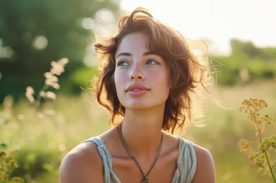 Young Woman Enjoying Golden Hour In A Meadow