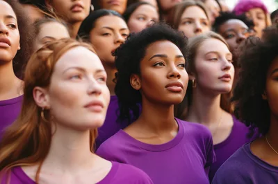 Diverse Group Of Women In Purple Shirts