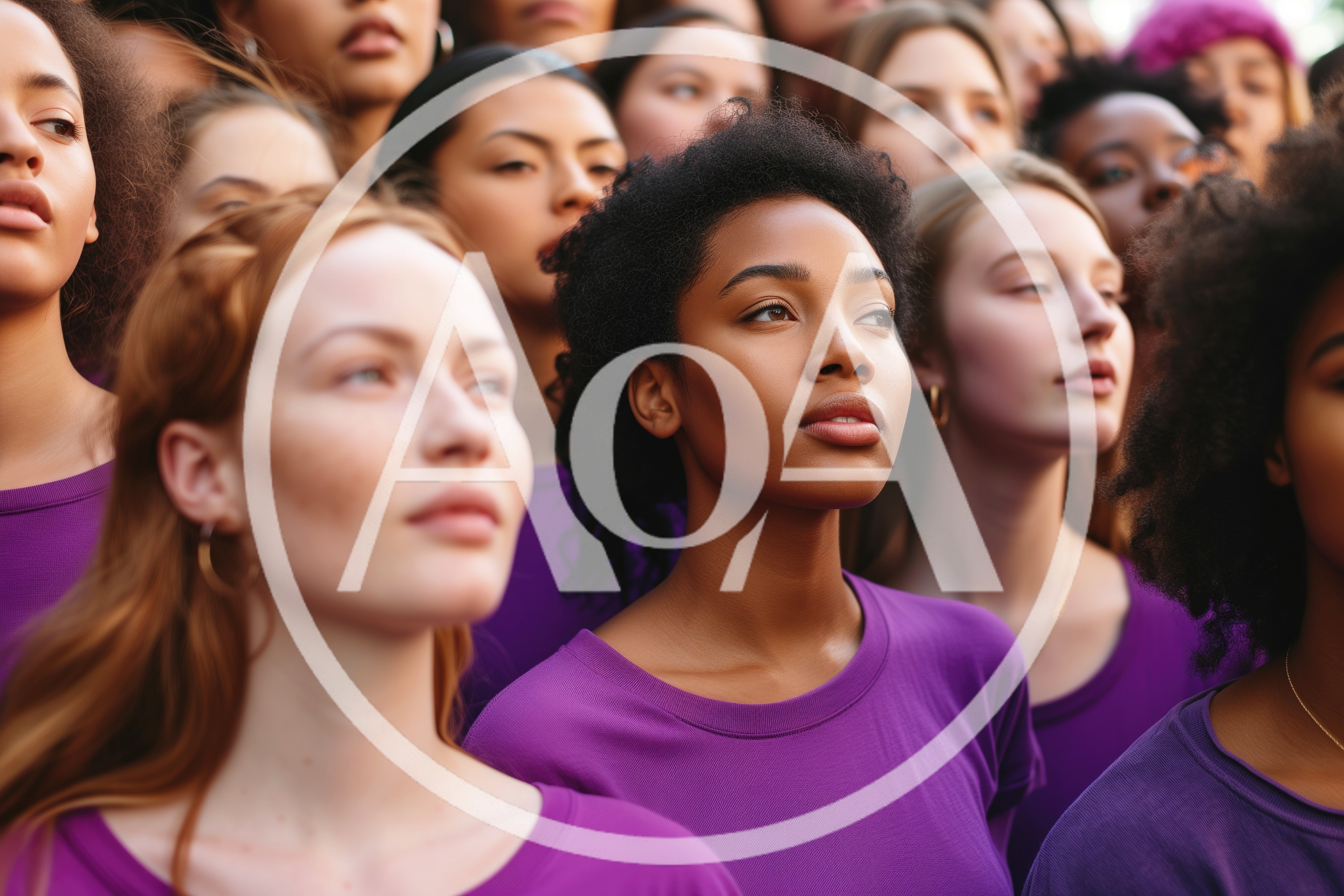 Diverse Group Of Women In Purple Shirts