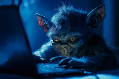 Internet Troll Typing On A Laptop Computer