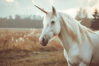 Majestic White Unicorn Standing In A Golden Meadow