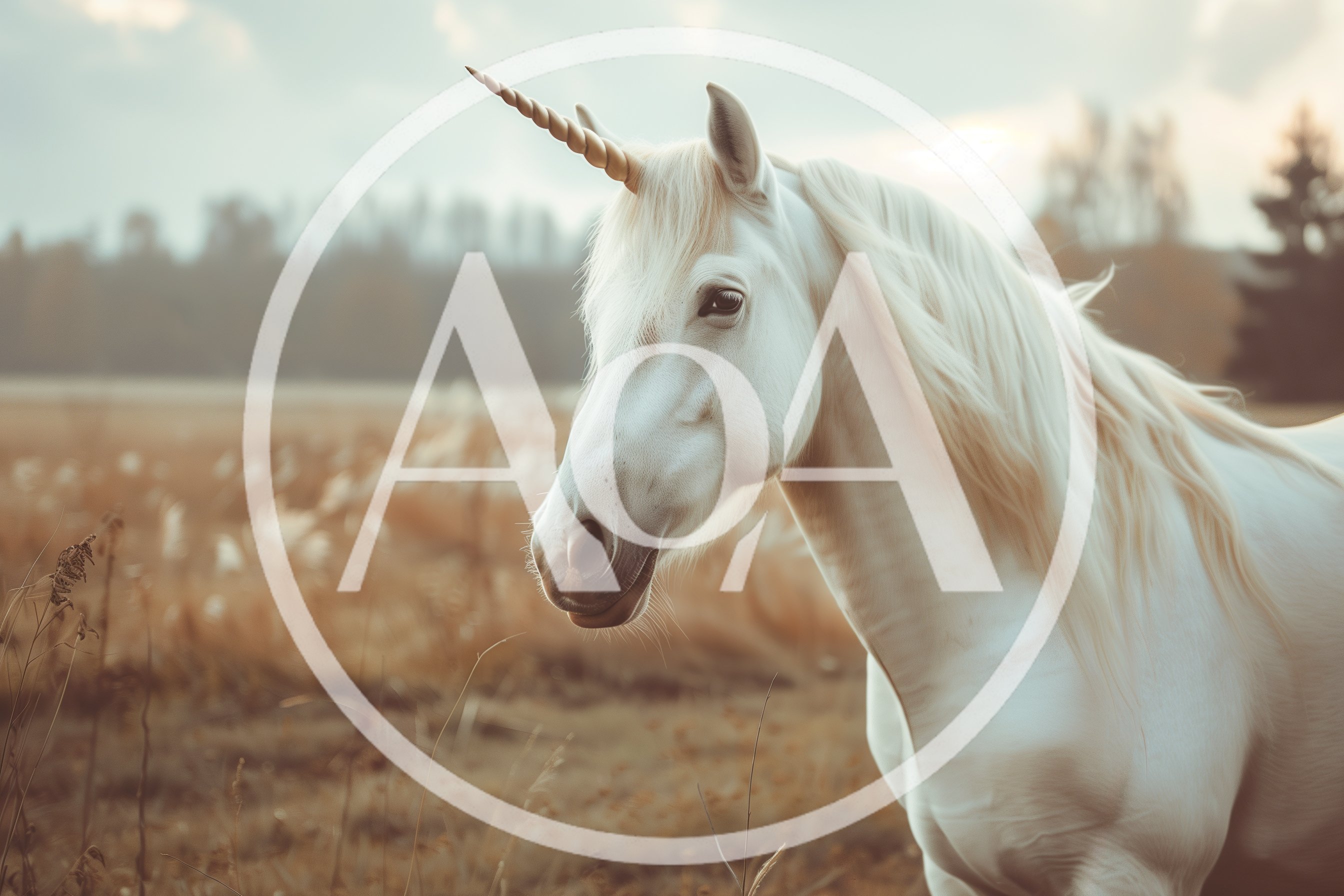 Majestic White Unicorn Standing In A Golden Meadow