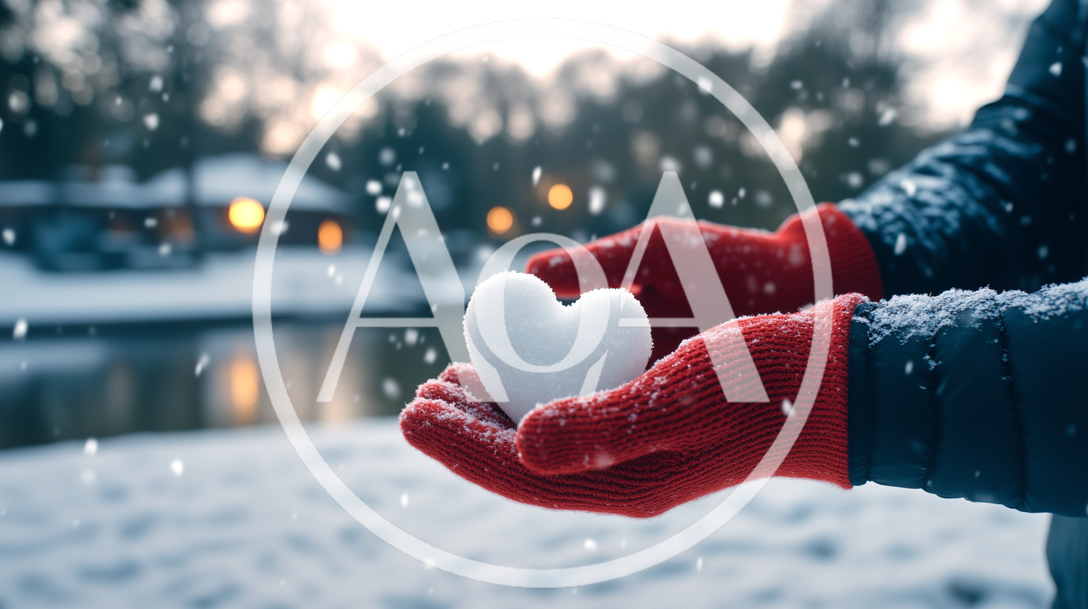 Person Holding A Snow Heart In Red Mittens