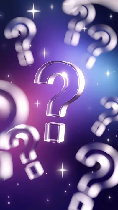 Floating Glass Question Marks On Abstract Purple Background