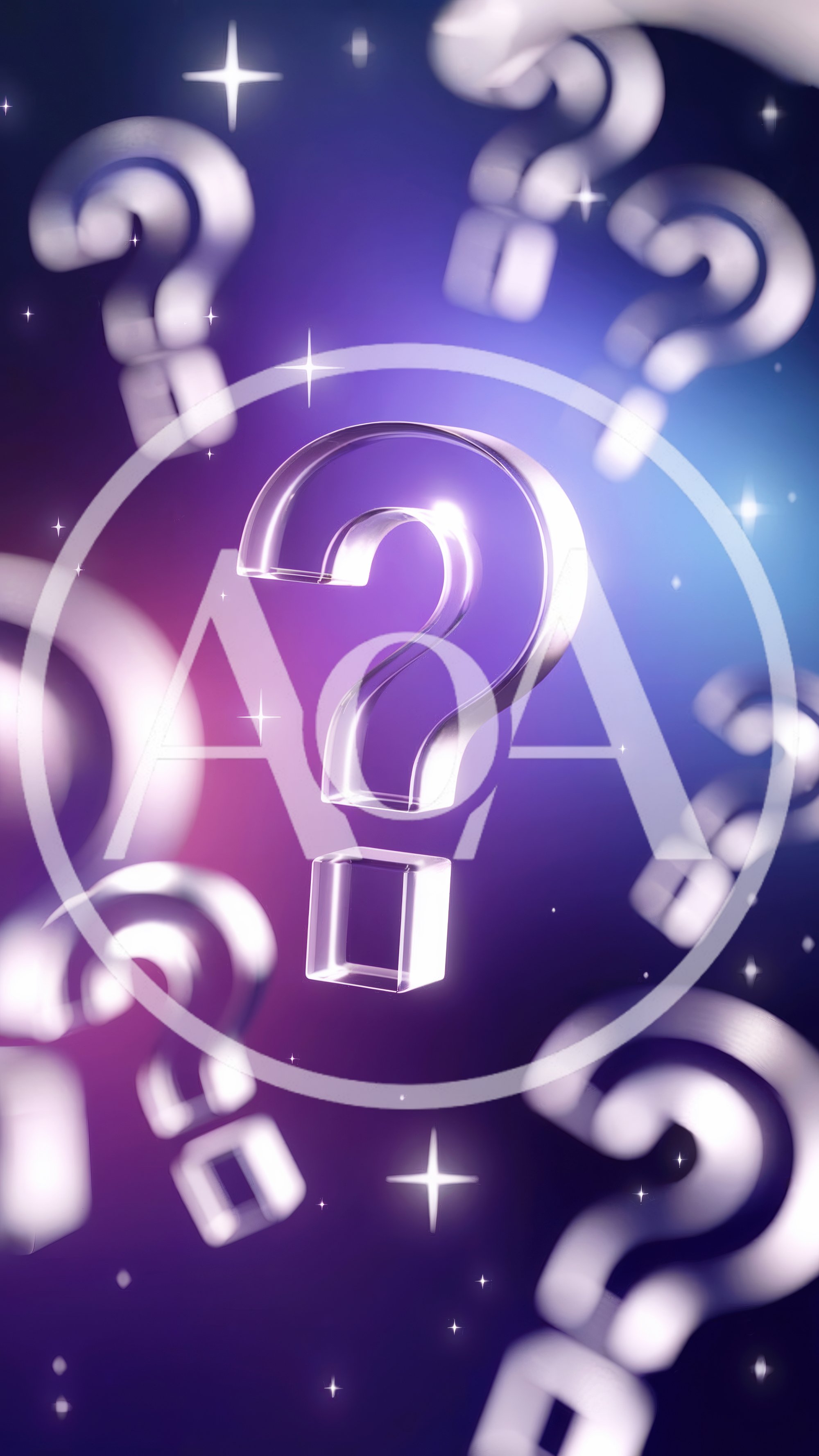 Floating Glass Question Marks On Abstract Purple Background