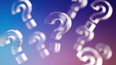 Floating Glass Question Marks On Gradient Background