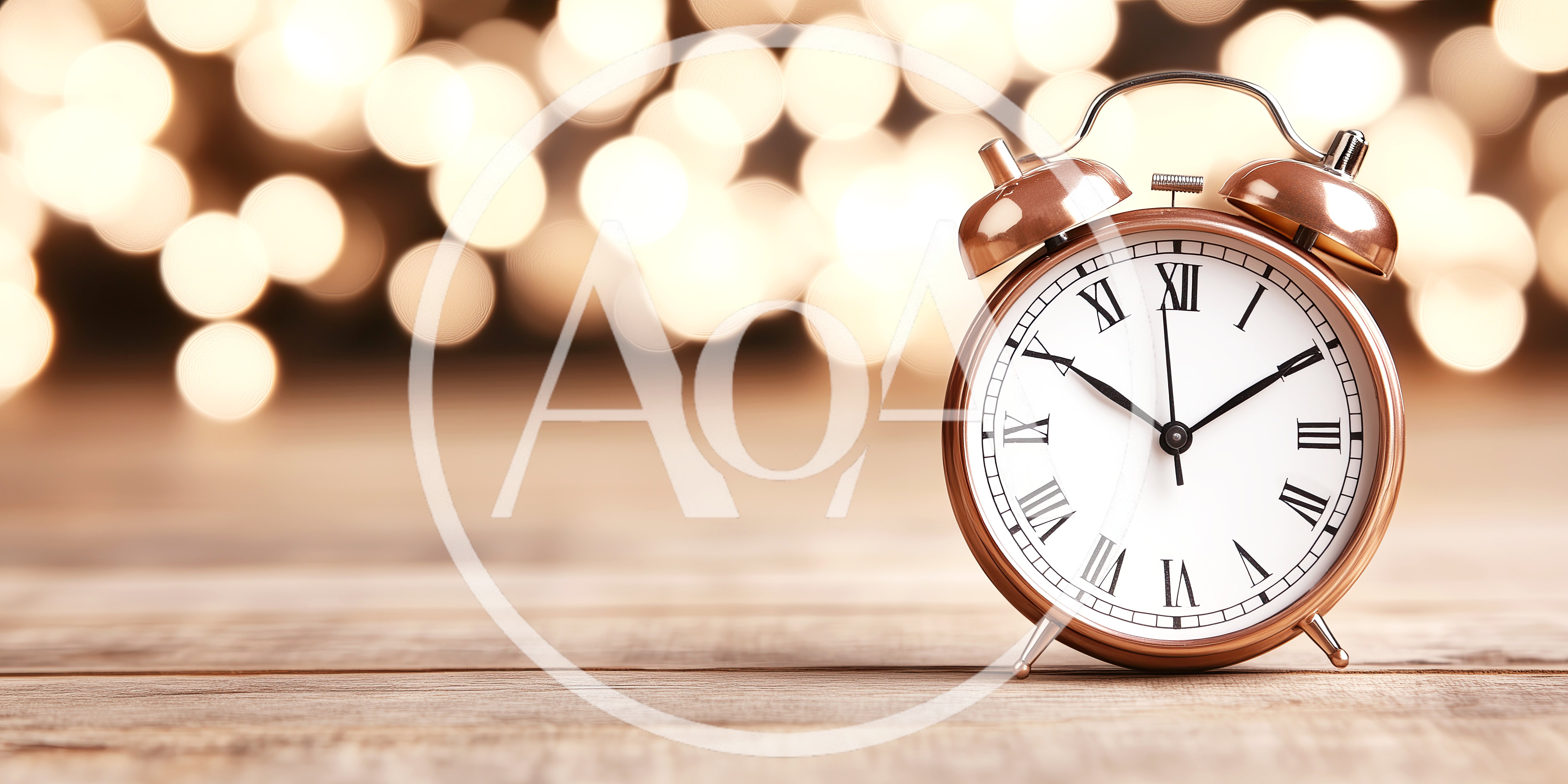 Vintage Alarm Clock on Wooden Table with Bokeh Lights