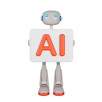 3D Rendered Robot Holding An AI Sign