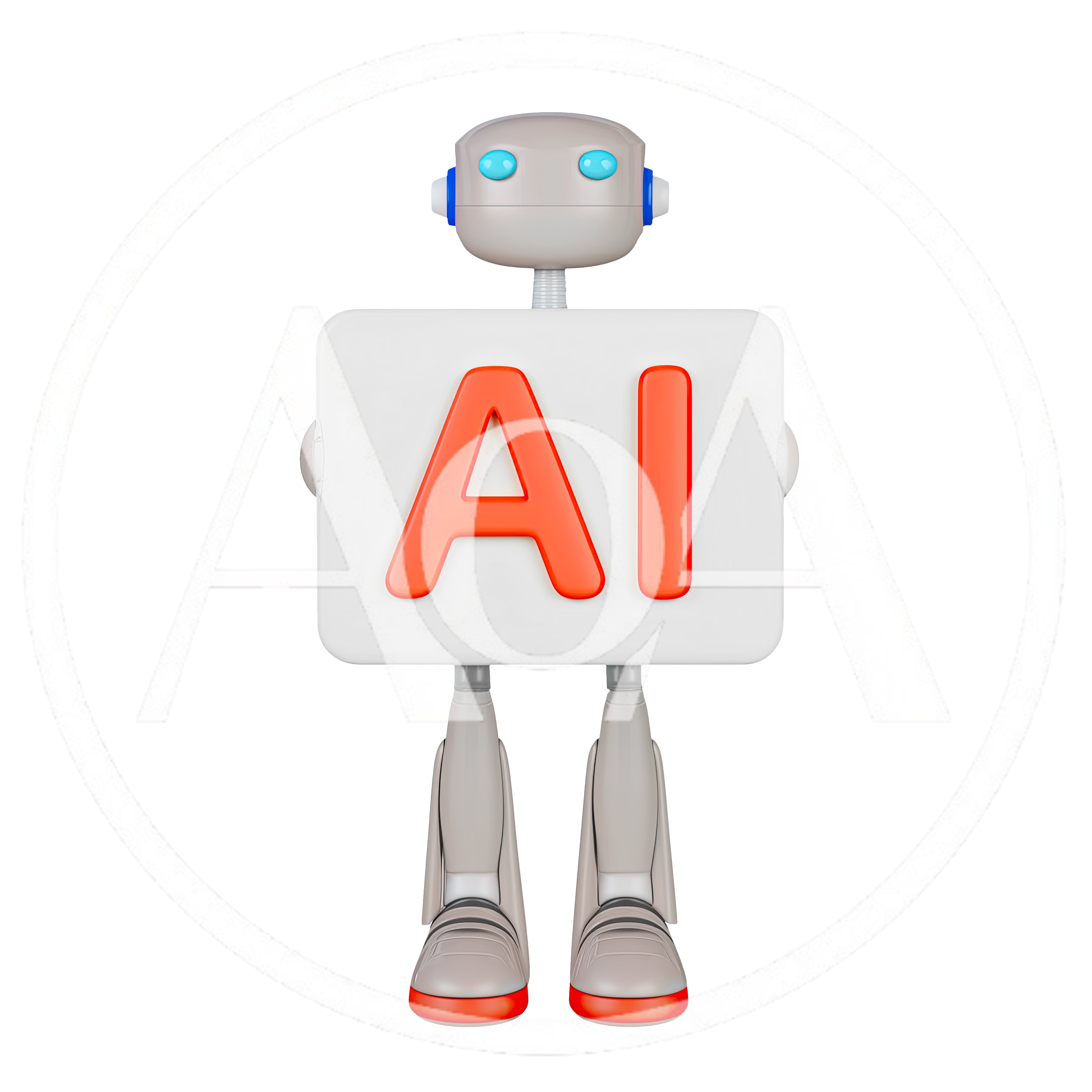 3D Rendered Robot Holding An AI Sign