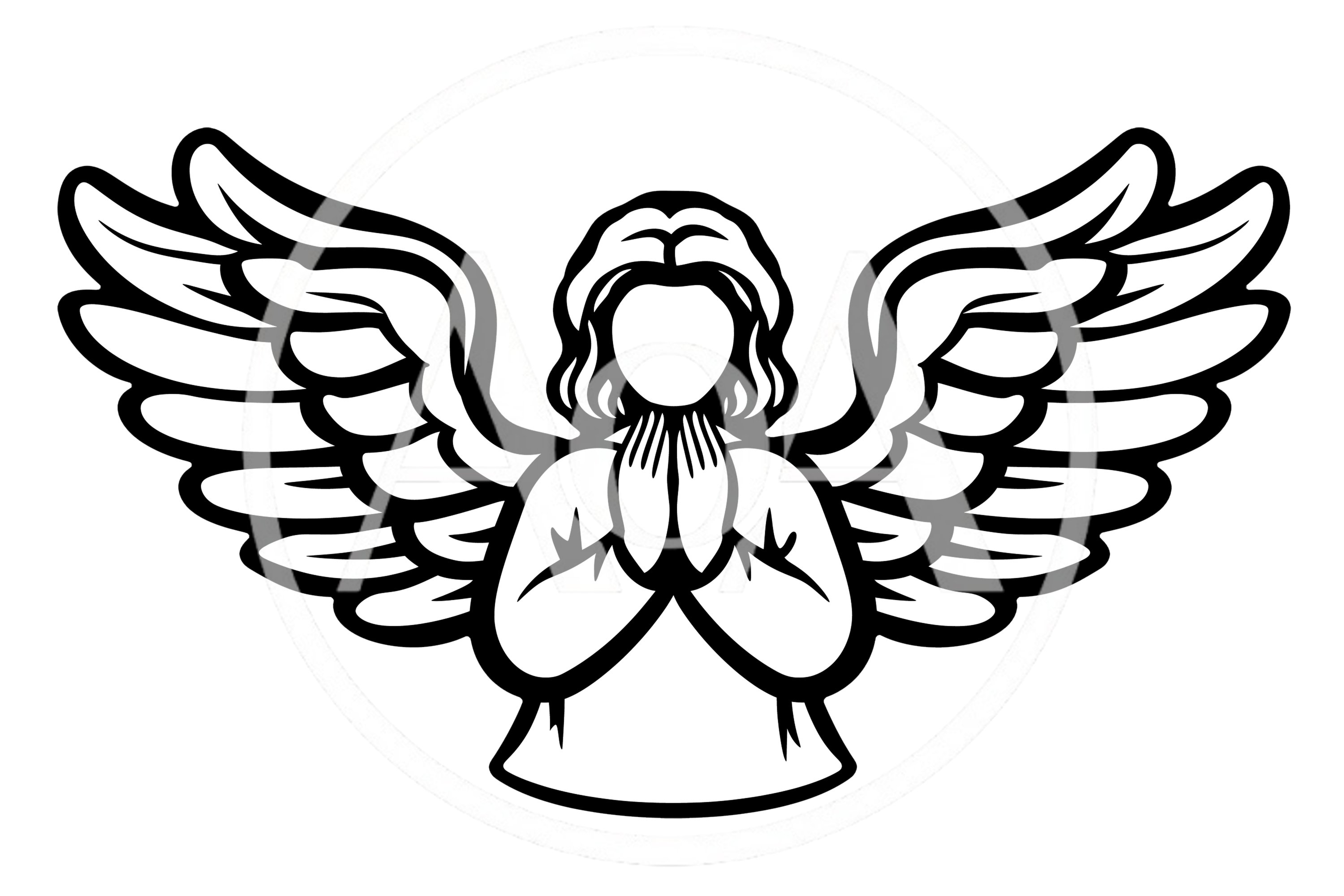 Black and White Line Art Angel Illustration