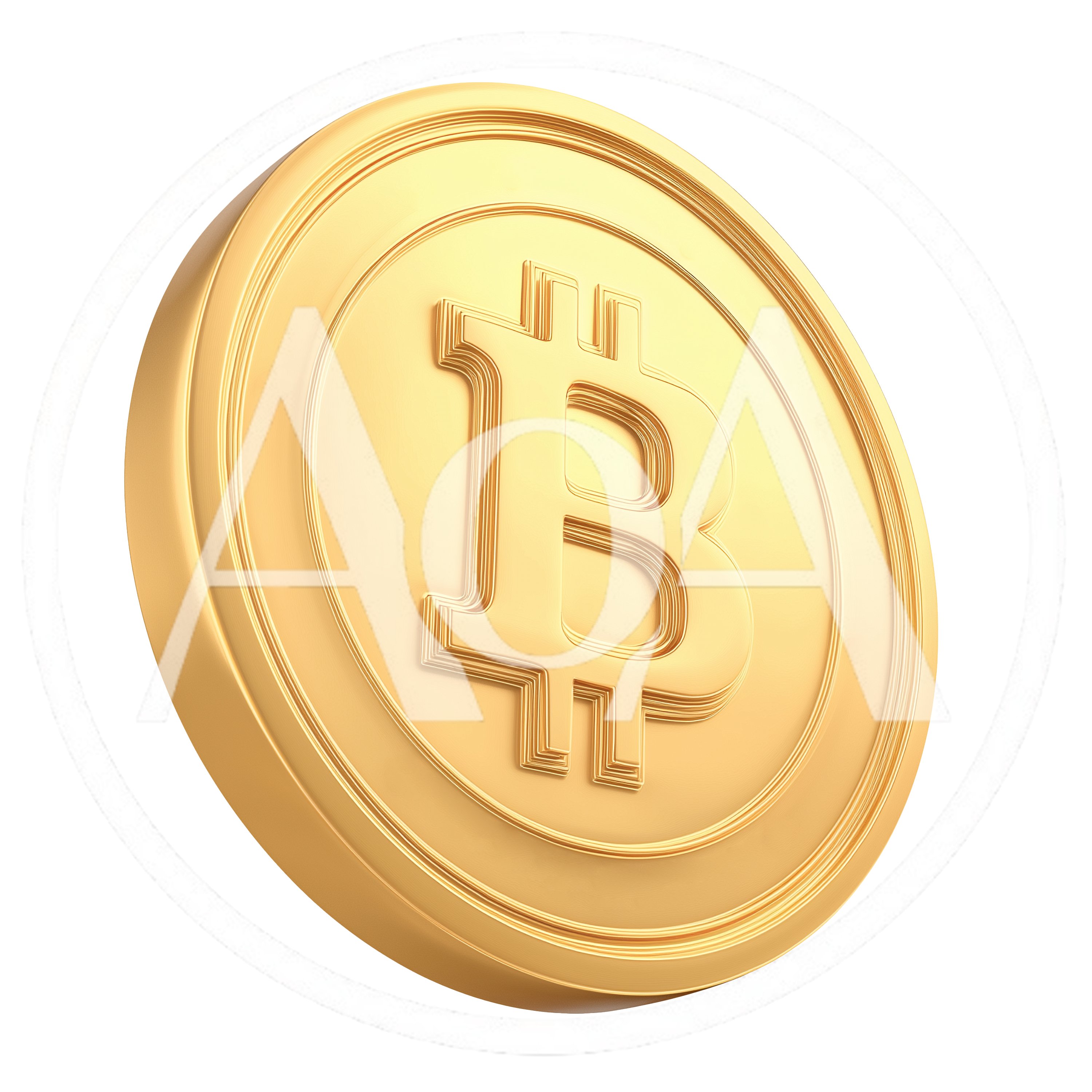 3D Rendered Golden Bitcoin Coin Isolated On White