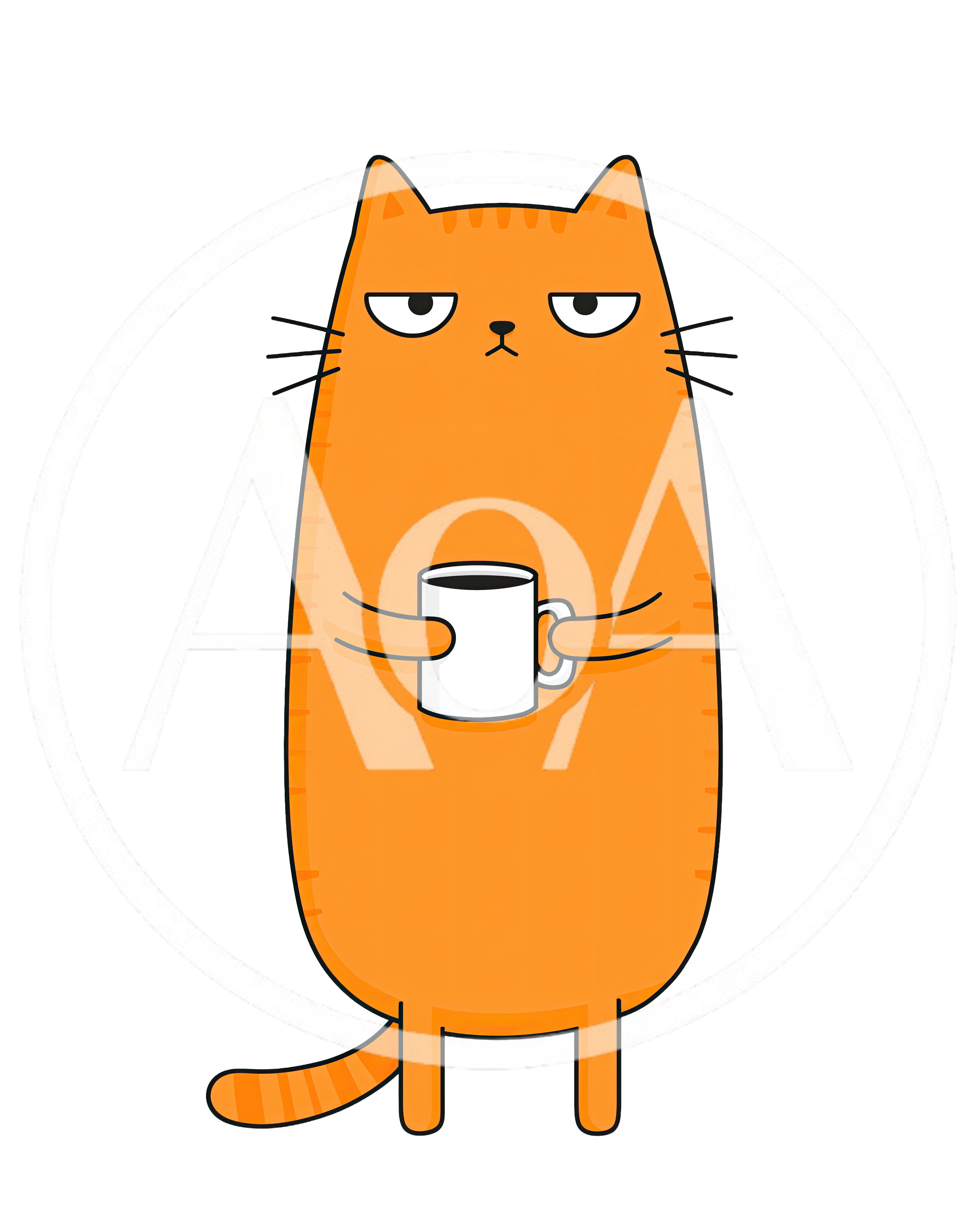 Grumpy Orange Cat Holding A Coffee Mug