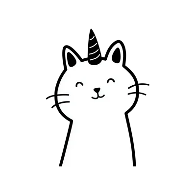 Minimalist Line Art Illustration Of A Cute Unicorn Cat