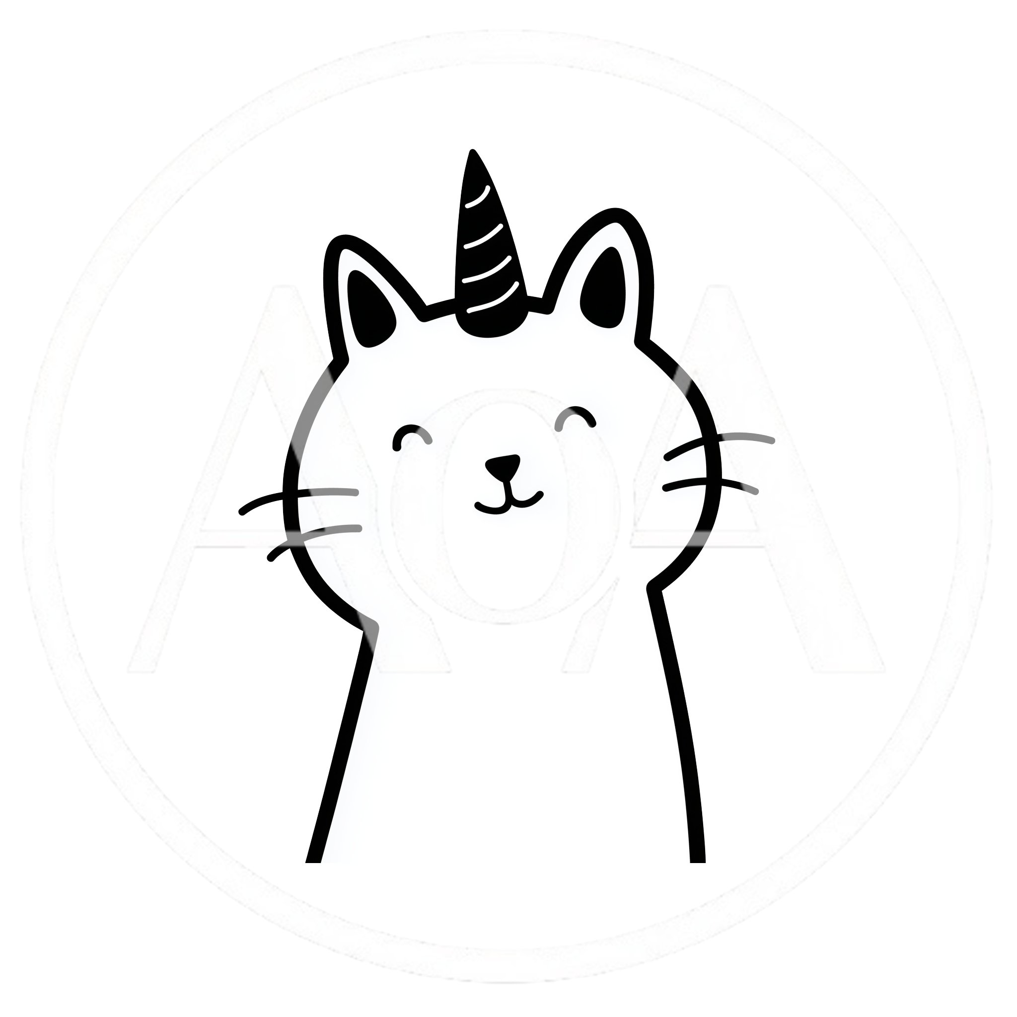 Minimalist Line Art Illustration Of A Cute Unicorn Cat