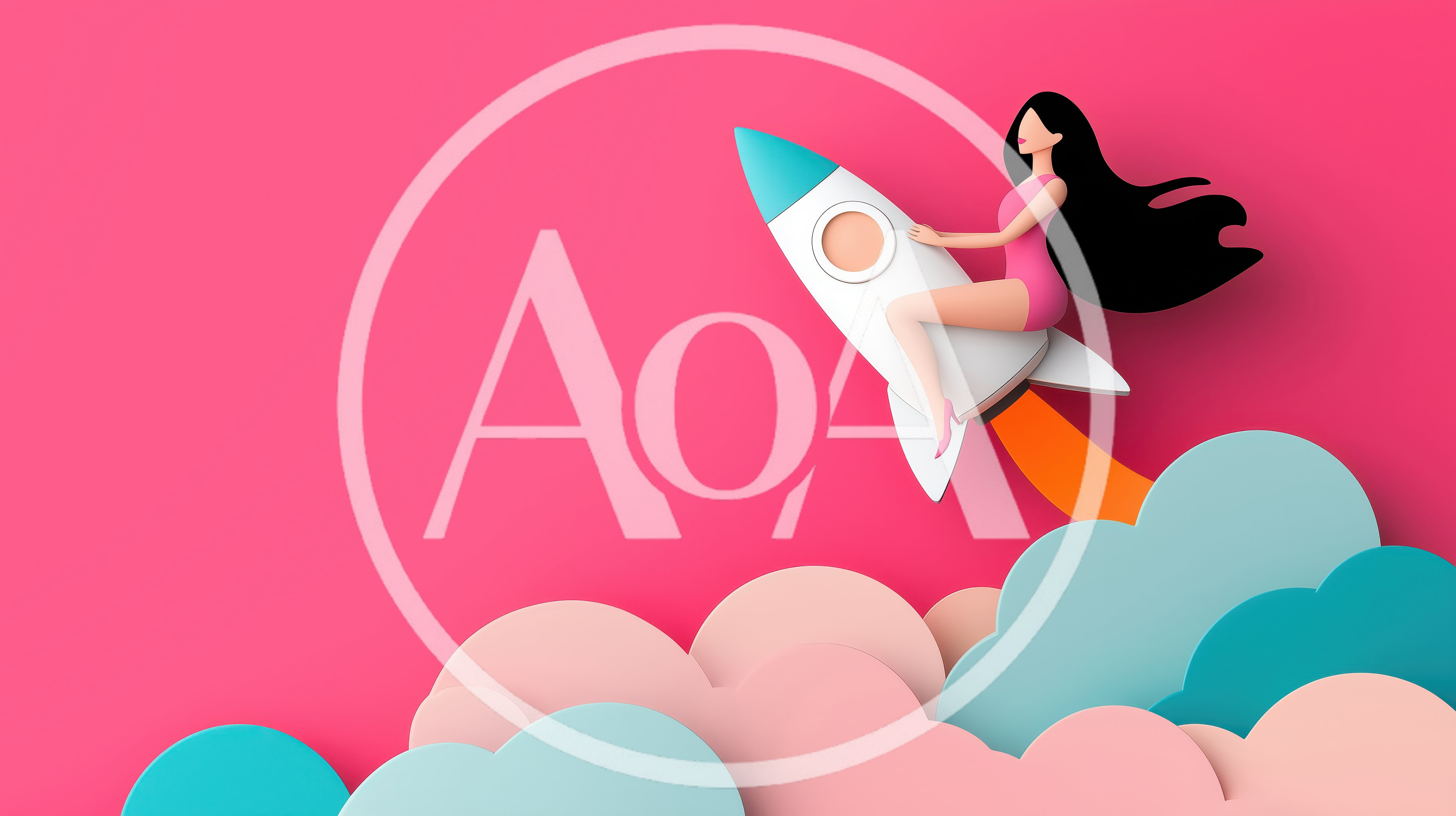 Paper Cutout Illustration Of Woman Riding Rocket