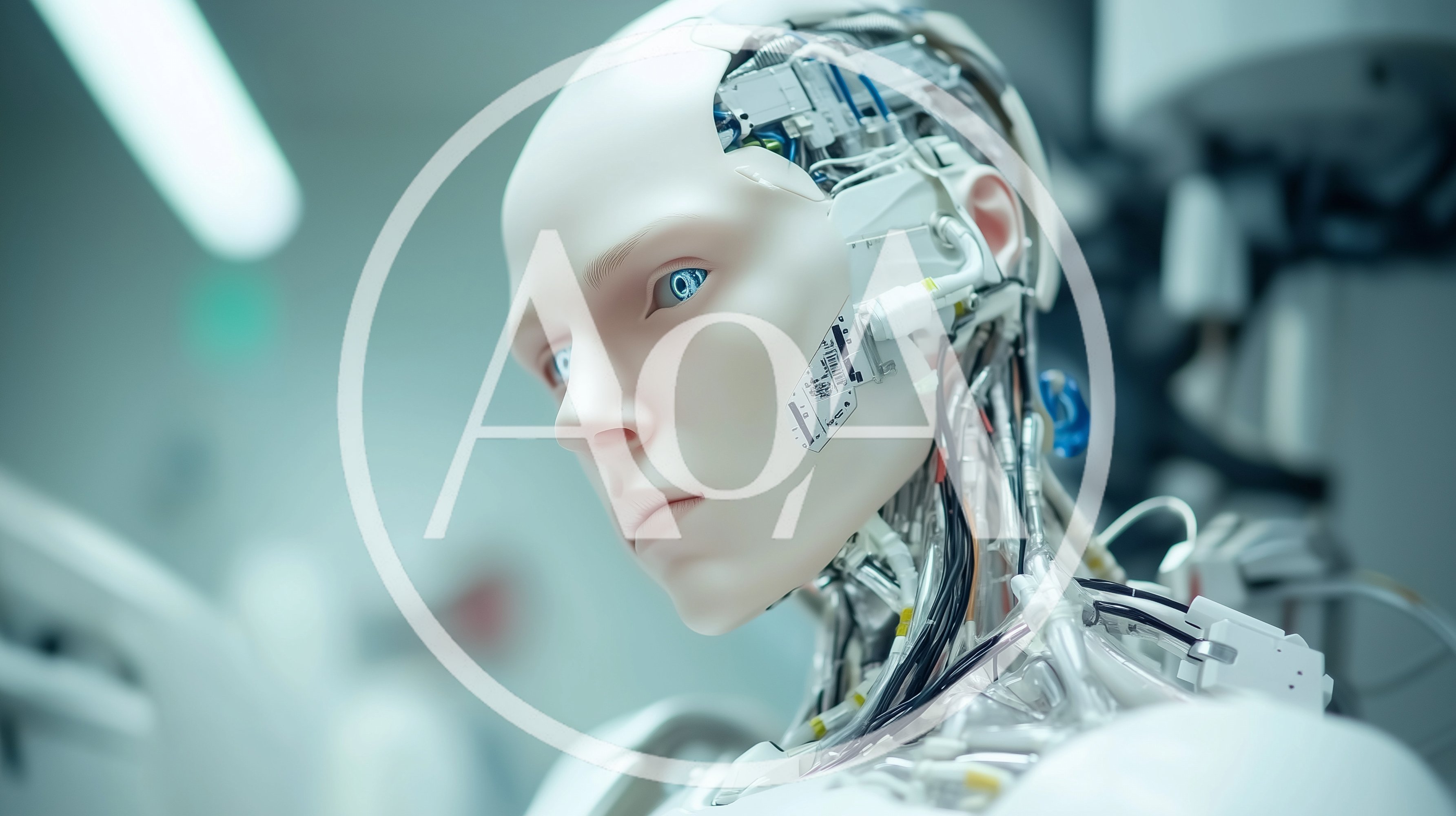 Close Up Of A Futuristic Humanoid Robot Head