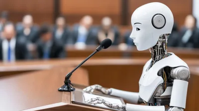 Humanoid Robot Testifying In A Courtroom Setting