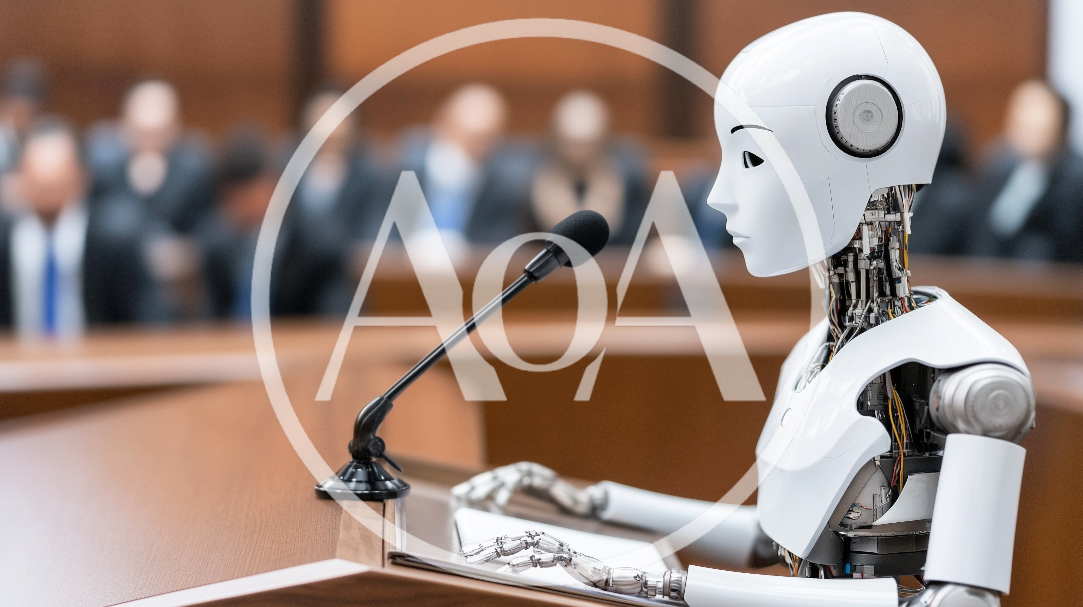 Humanoid Robot Testifying In A Courtroom Setting