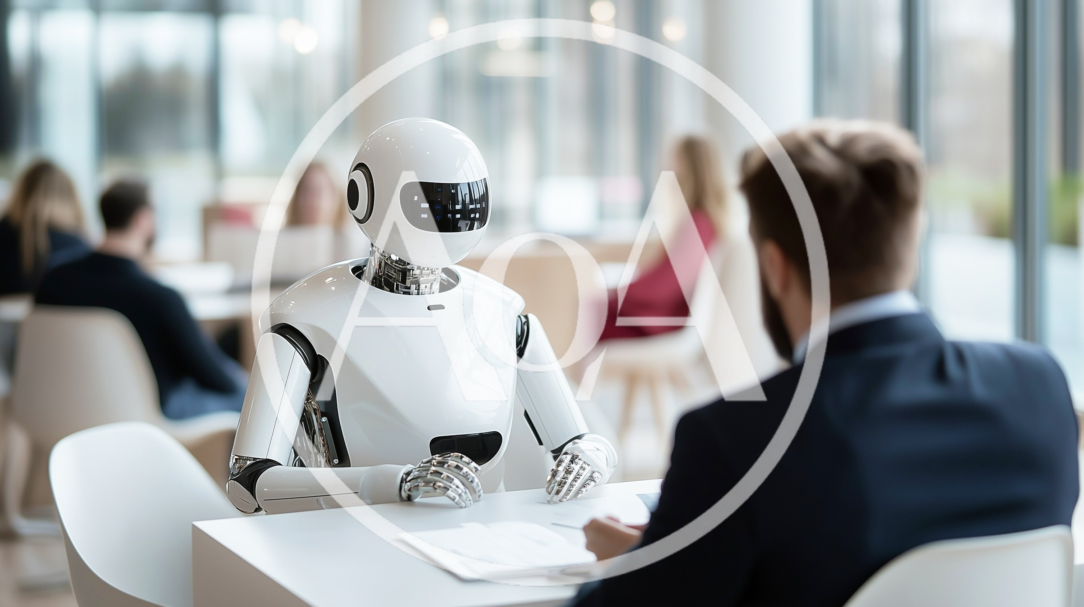 Humanoid Robot Interviewing With A Businessman In Office