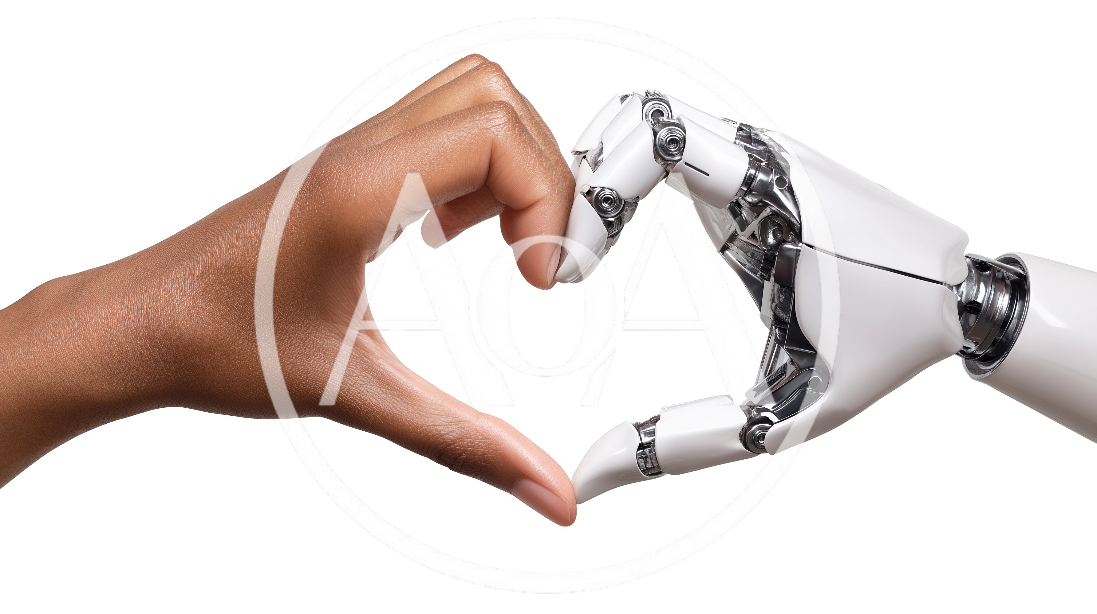 Human Hand And Robotic Hand Forming A Heart Shape