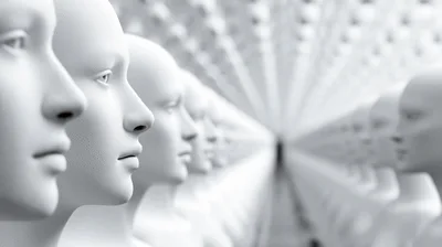 Rows Of Identical White Mannequin Heads