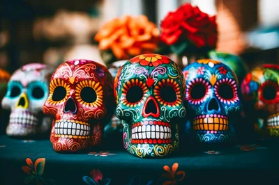 Colorful Decorative Sugar Skulls For Day Of The Dead