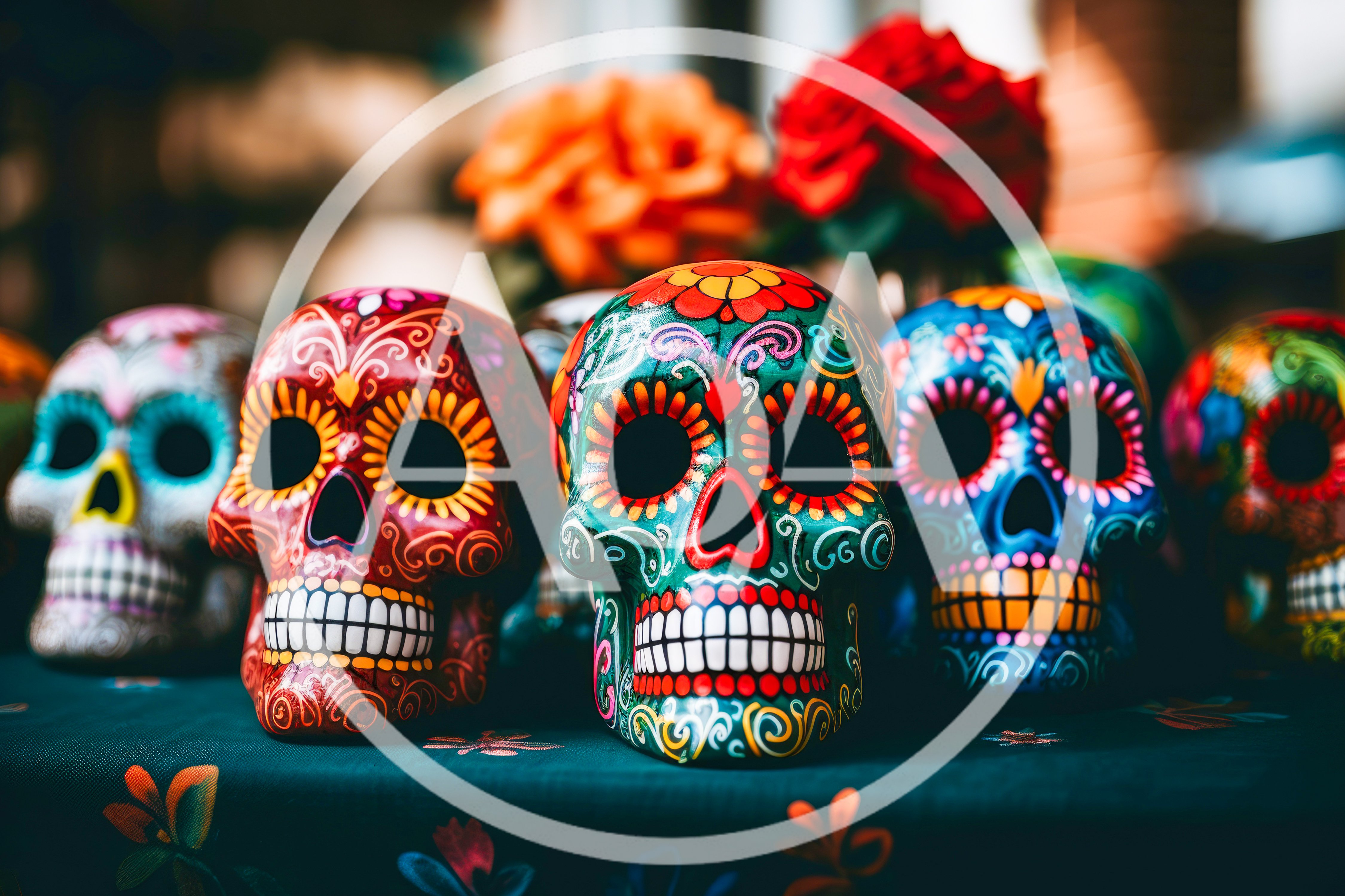 Colorful Decorative Sugar Skulls For Day Of The Dead