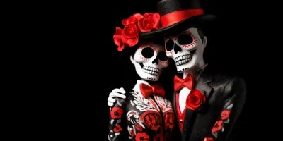 Day Of The Dead Skeleton Couple Figurines
