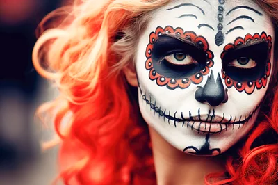 Woman With Day Of The Dead Sugar Skull Makeup