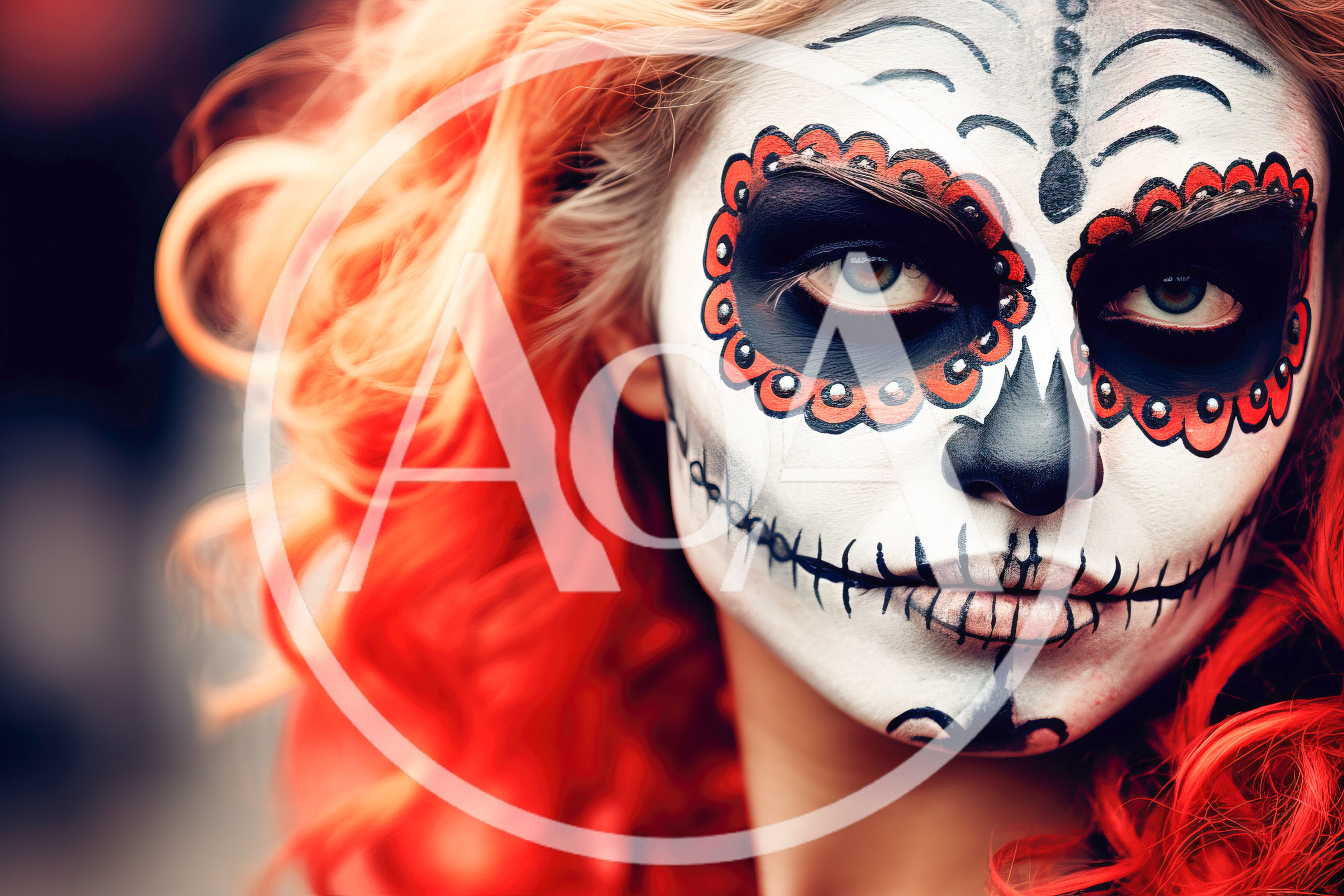 Woman With Day Of The Dead Sugar Skull Makeup