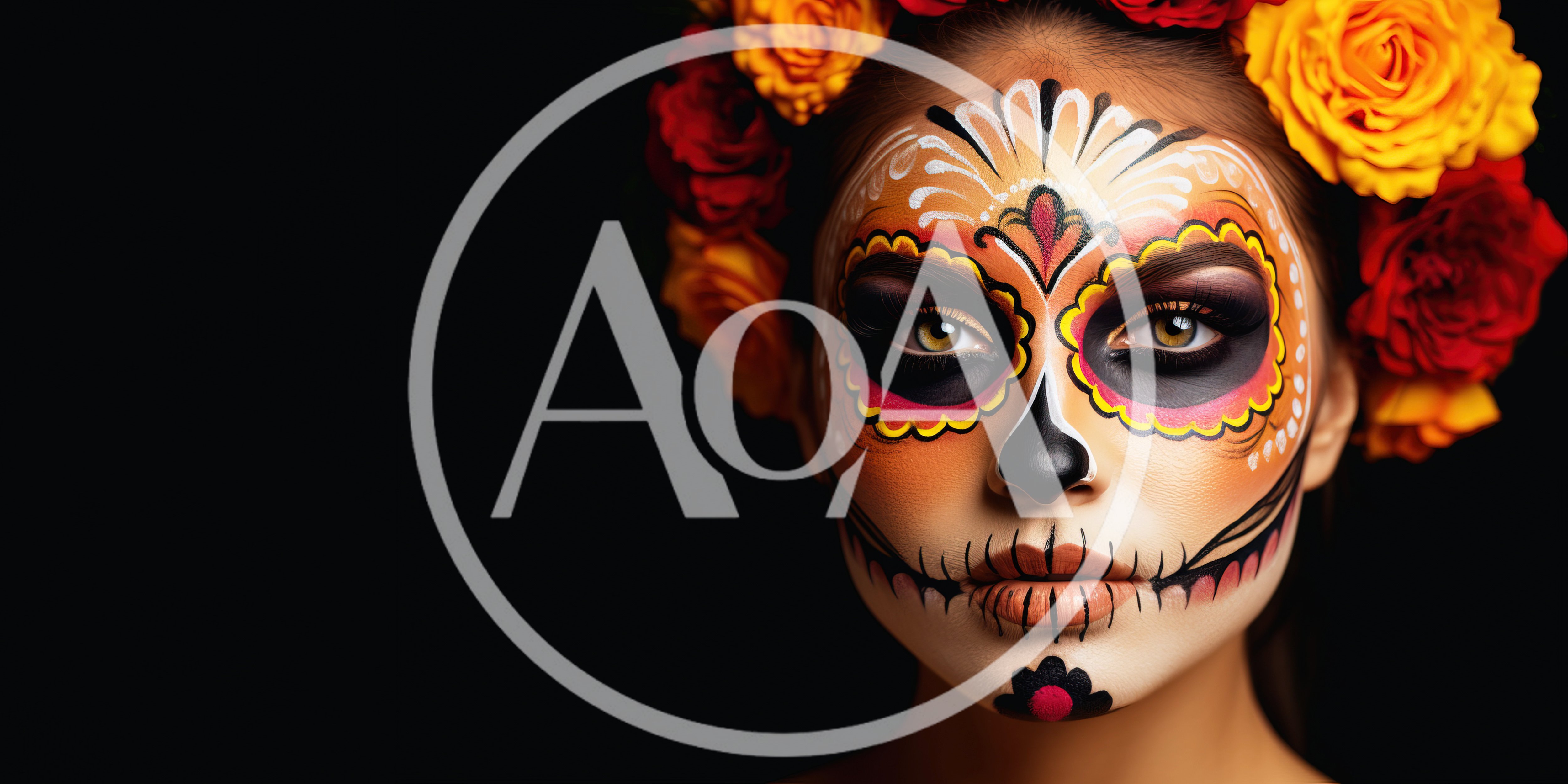 Woman With Sugar Skull Makeup And Floral Crown