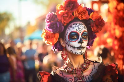 Woman Wearing Traditional Day Of The Dead Makeup
