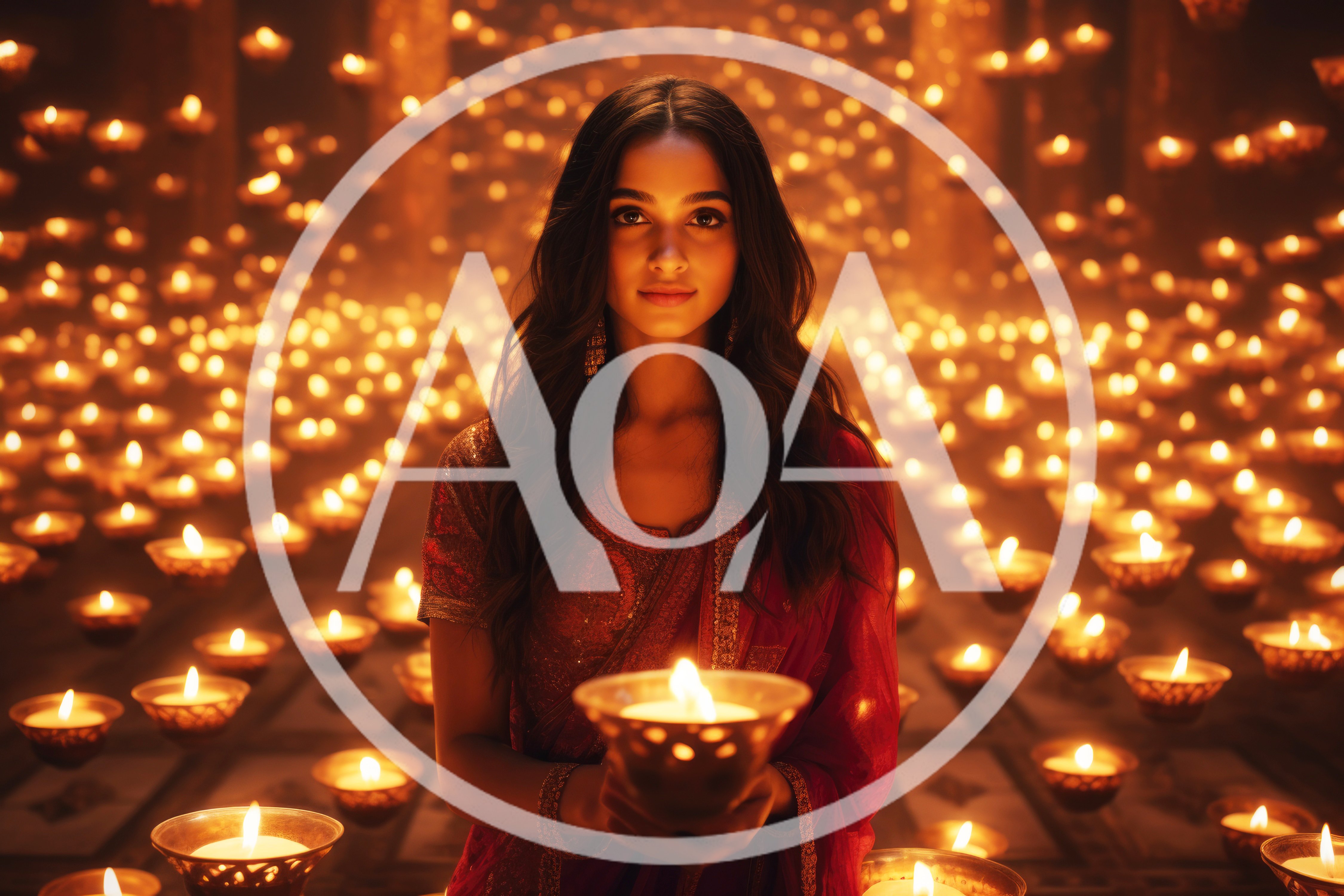 Young Indian Woman Holding Diya Lamp During Diwali