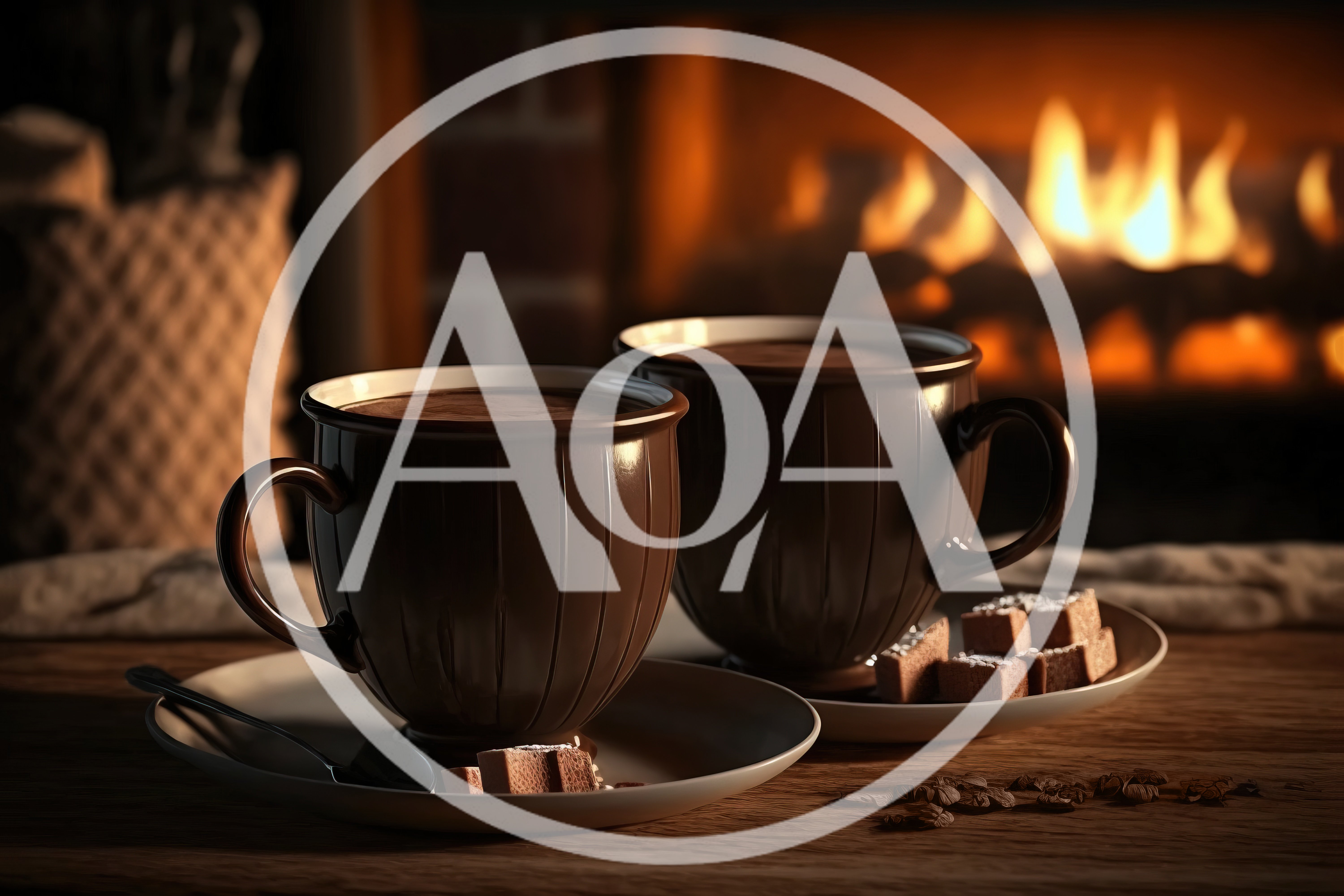 Two Mugs Of Hot Chocolate By A Cozy Fireplace