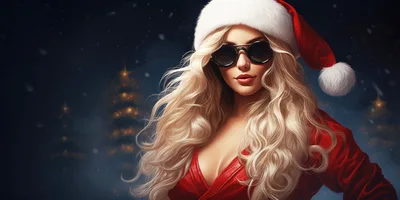 Blonde Woman Wearing Santa Hat and Sunglasses